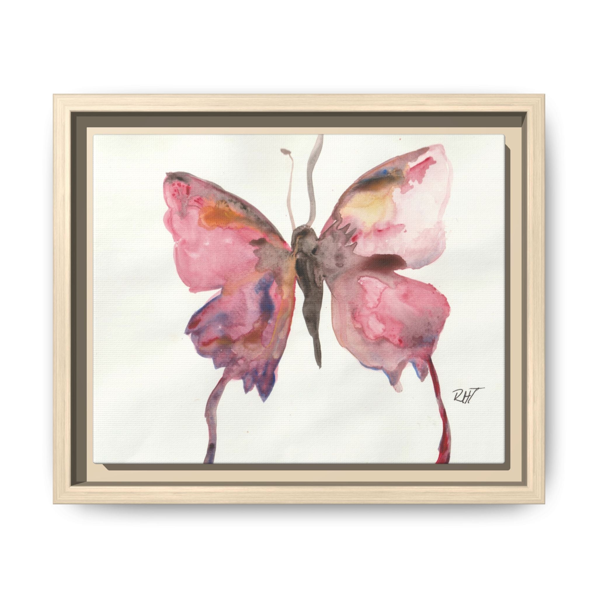 Framed Watercolor Float Like a Butterfly Canvas Print of Original— Pink Floral Wall Art