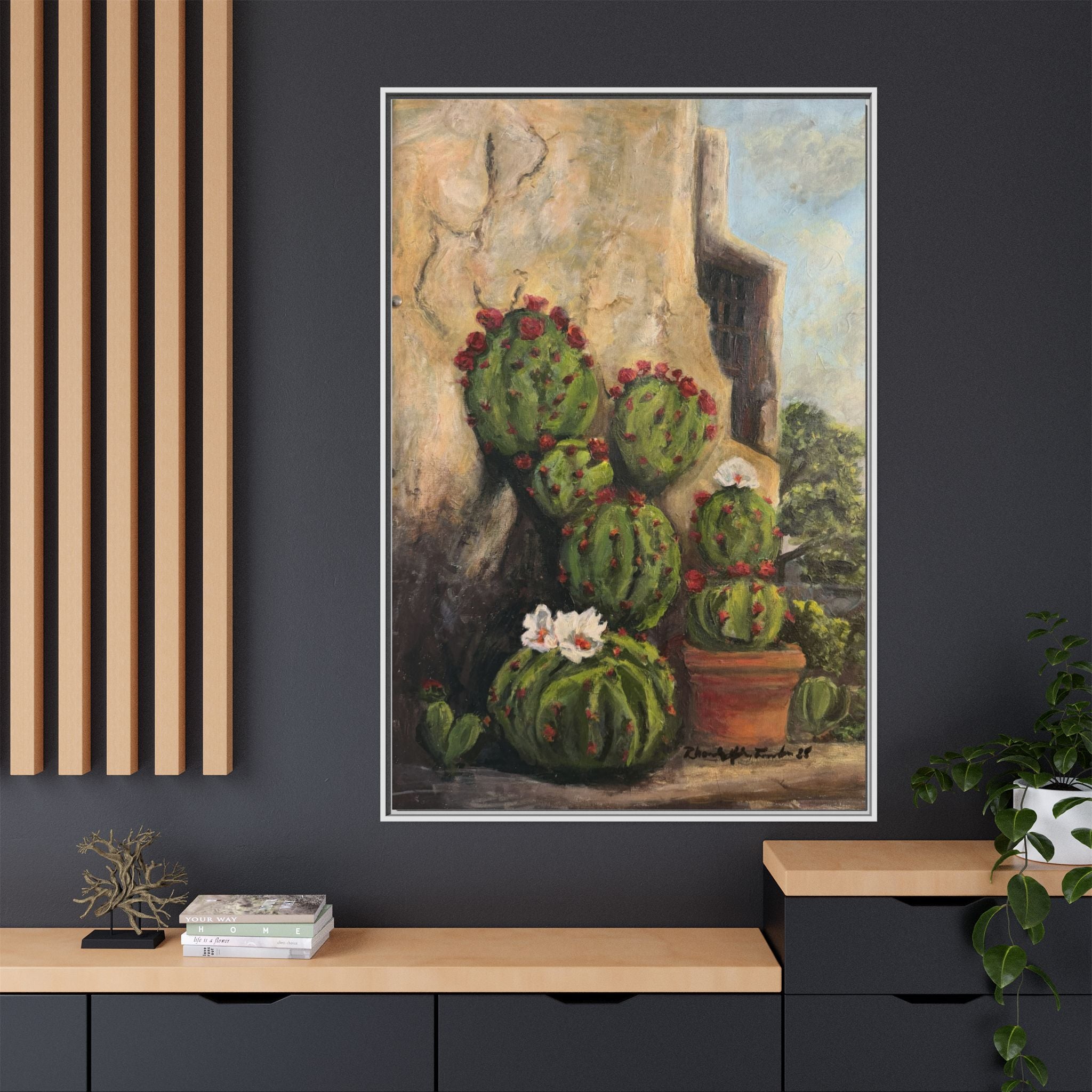 Matte Canvas Print of Original Desert Bloom, Framed (Multi-color)