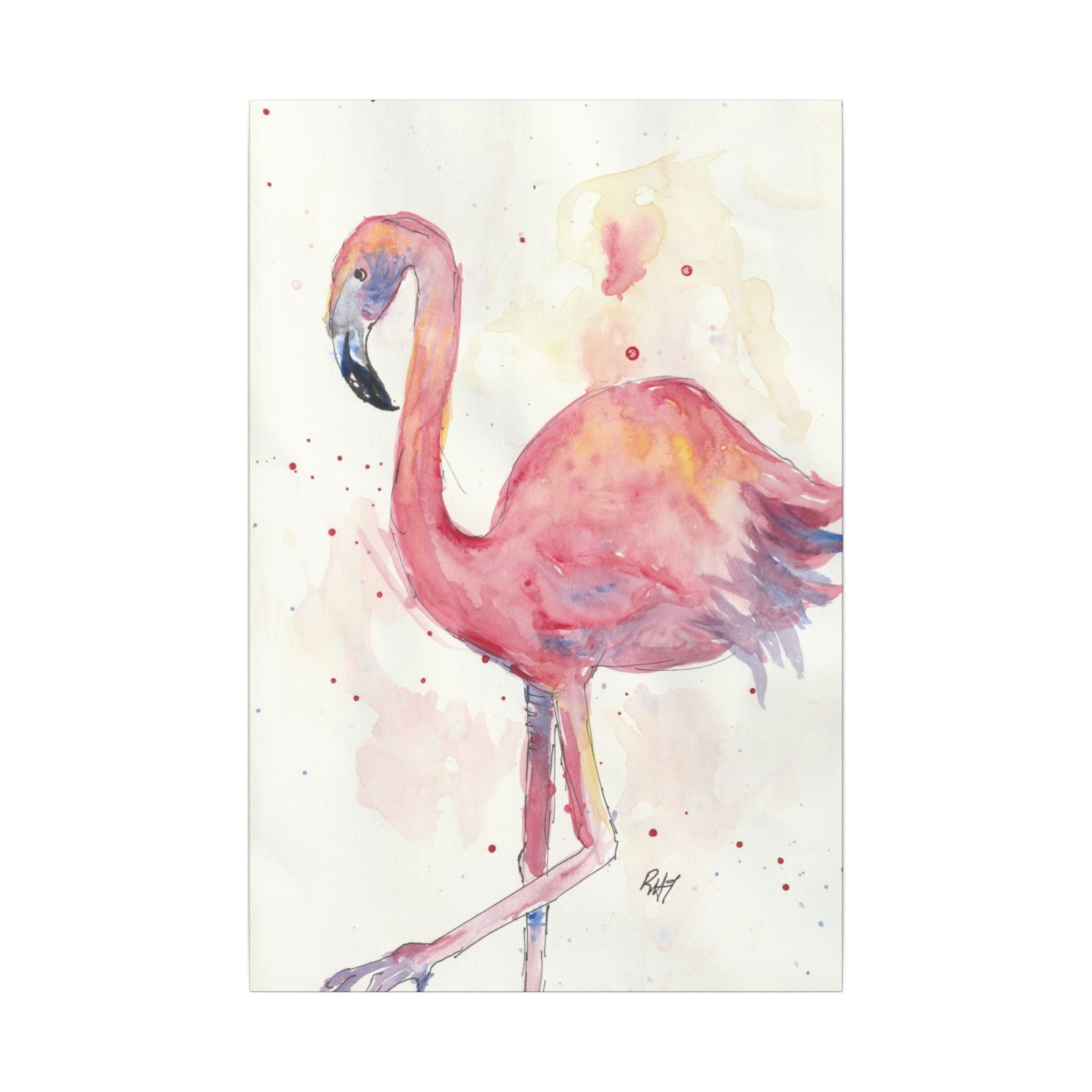 Watercolor Flamingo Dance Canvas Art Print of Original - Stretched Matte Wall Decor