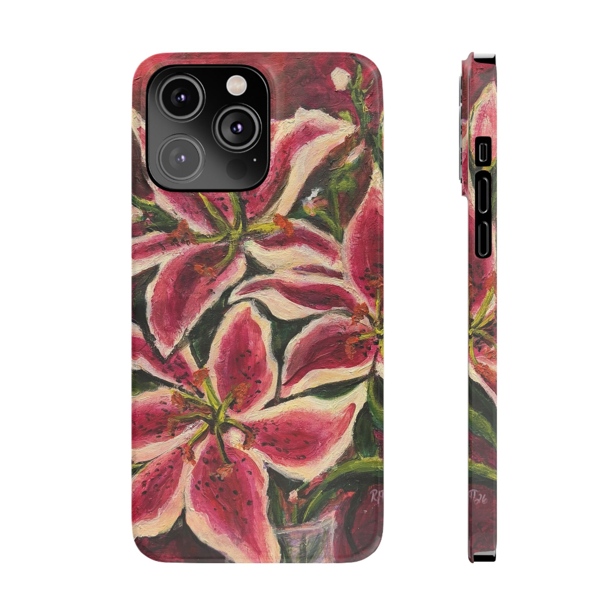 Slim Phone Case — Hand-Painted Pink Lily Floral Design
