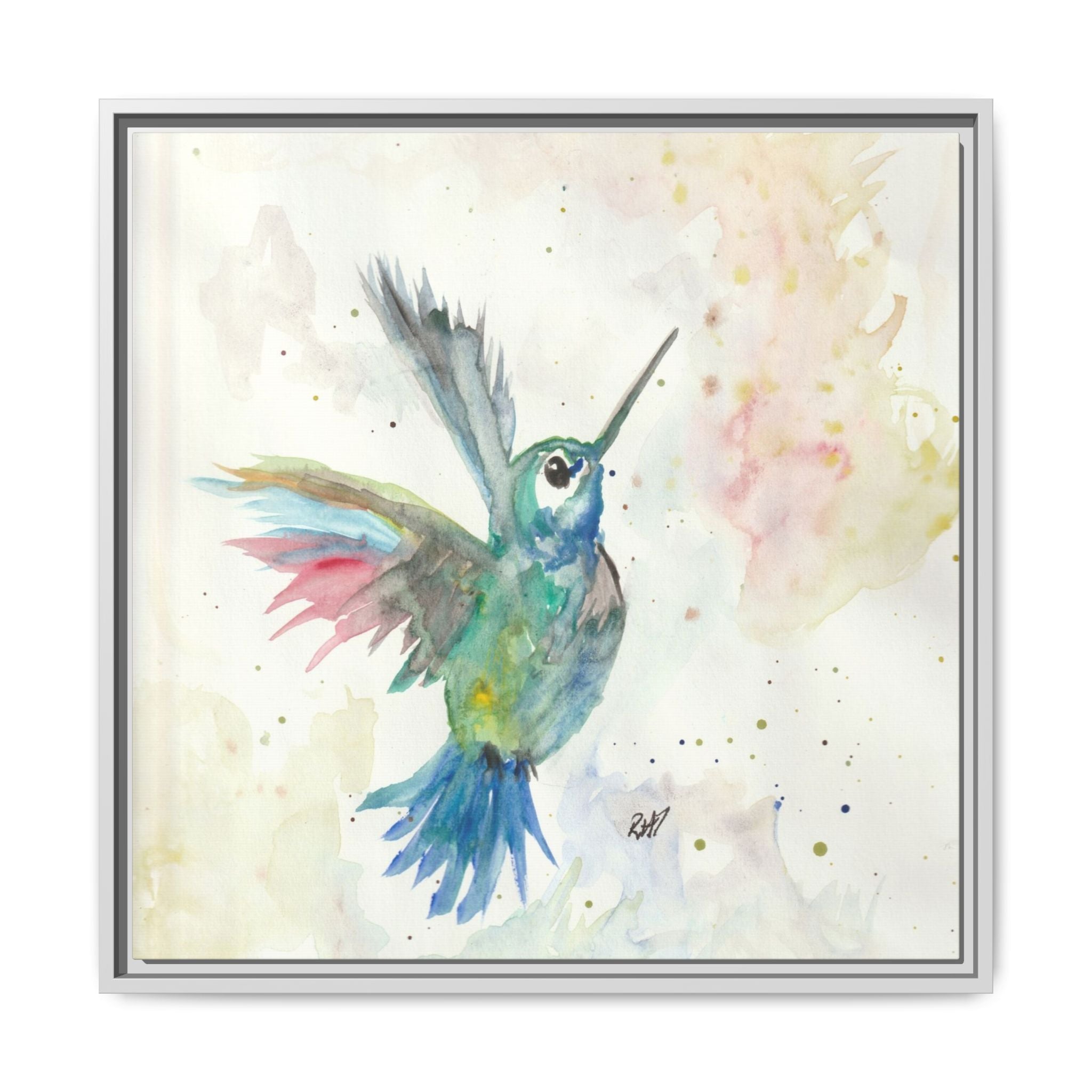 Higher Hummingbird Watercolor Framed Canvas Print of Original — Multicolor Matte Wall Art