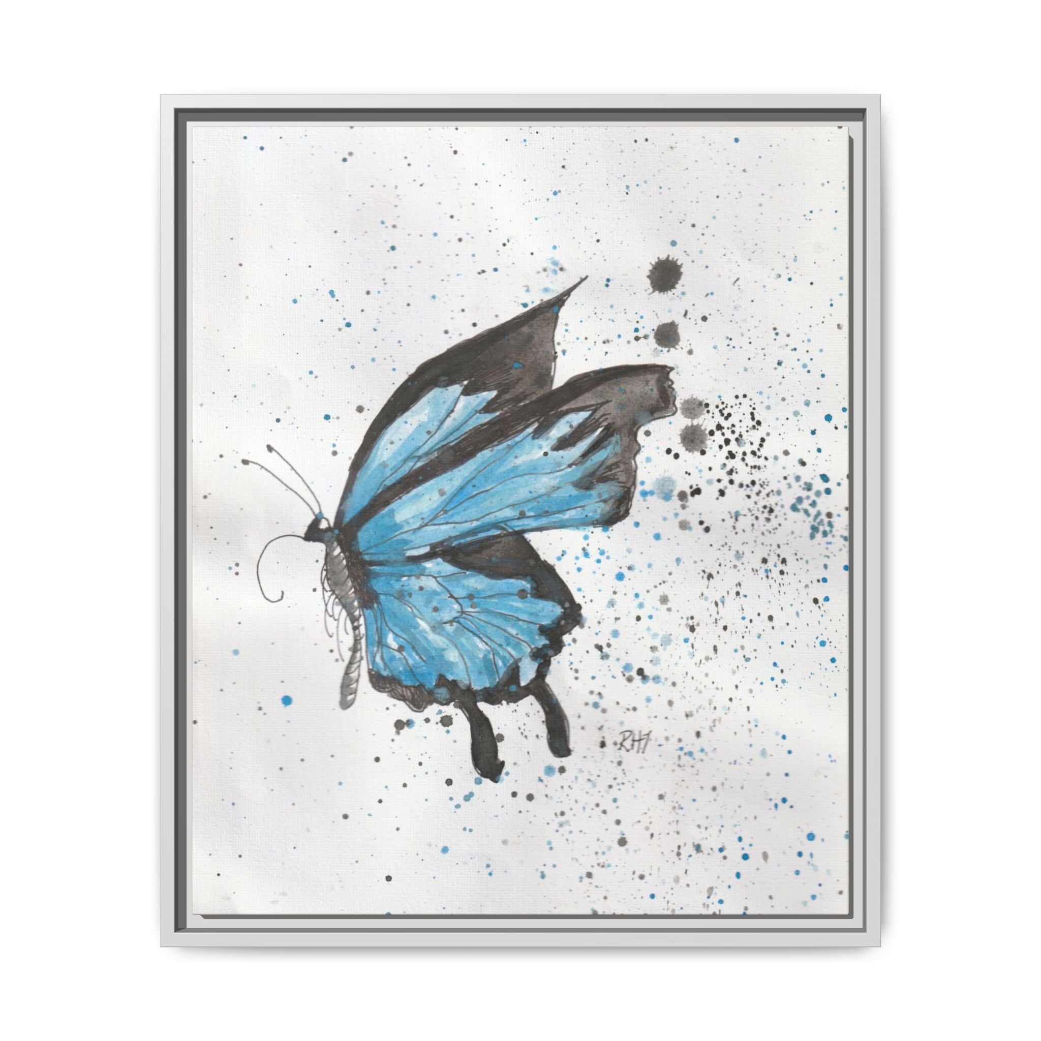 Blue Watercolor Butterfly Matte Canvas Print (Framed)
