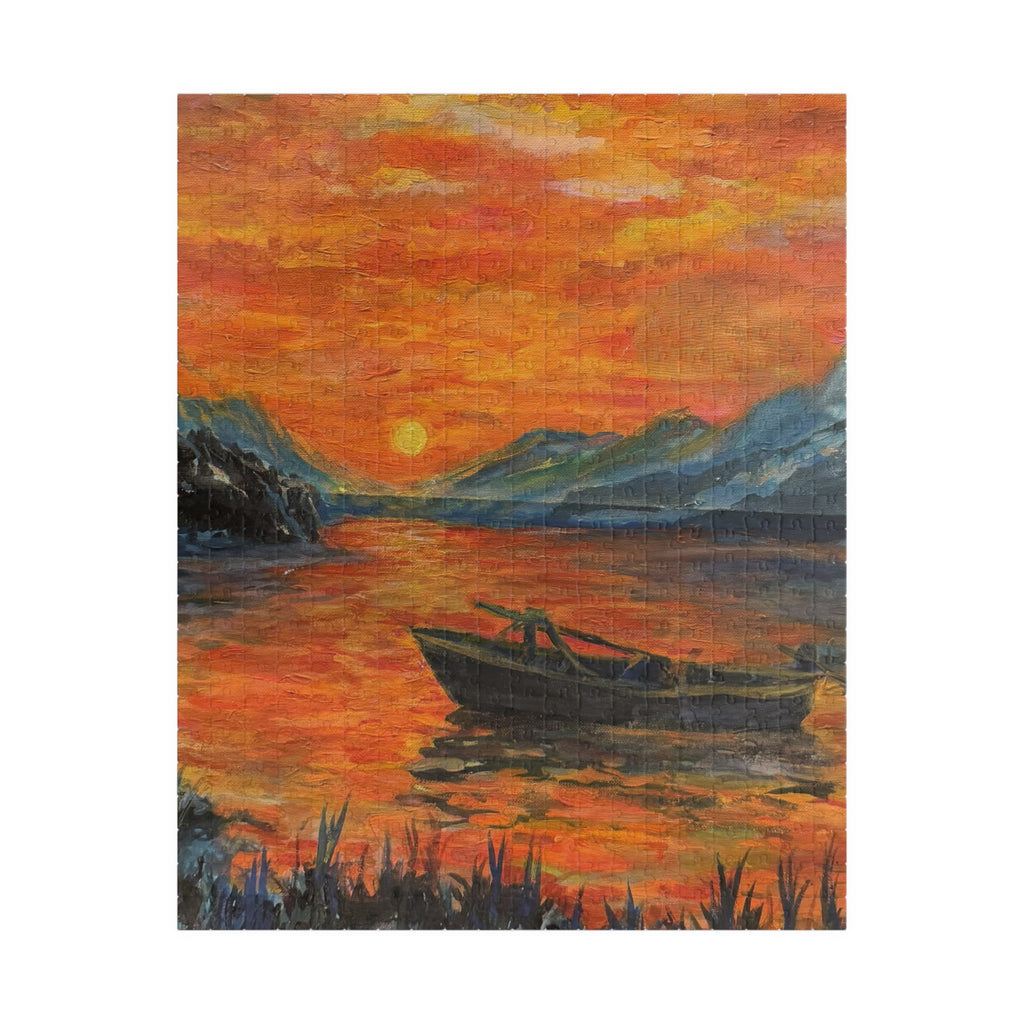 Sunset Lake Puzzle — Scenic Boat Sunset Jigsaw (110/252/520/1014 pcs)