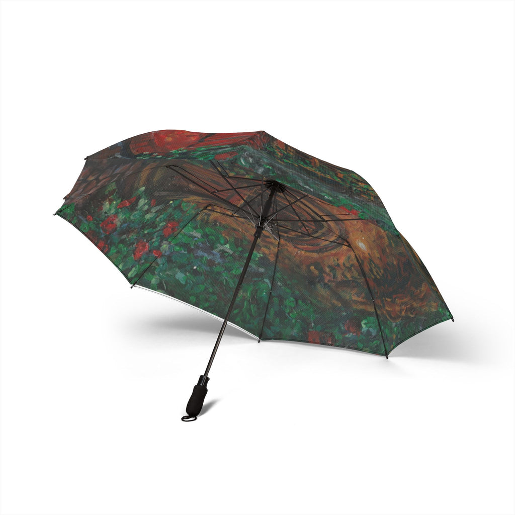 Compact Foldable Umbrella — Cozy Cottage Garden Painting Design