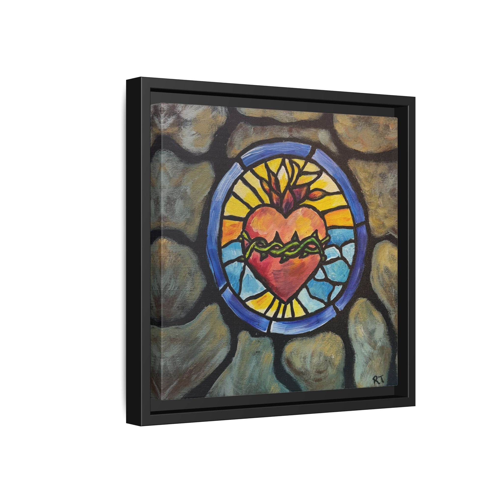 Sacred Heart Stained Glass Print — Framed Matte Canvas