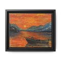 Boat on Sunset Lake Framed Canvas Print of Original — Orange Mountain Lake Wall Art