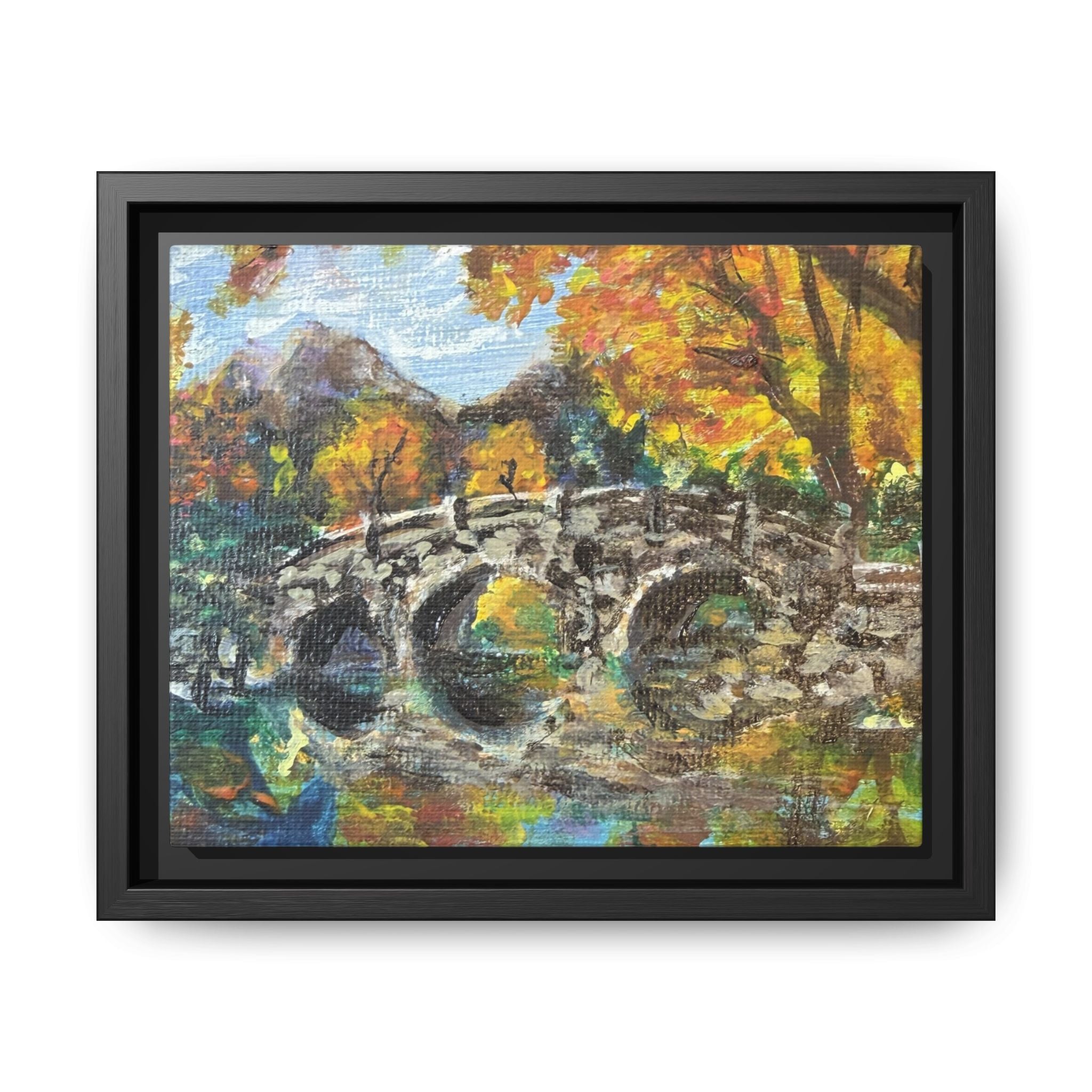 Framed Print of Original Canvas Wall Art — Autumn Bridge Landscape