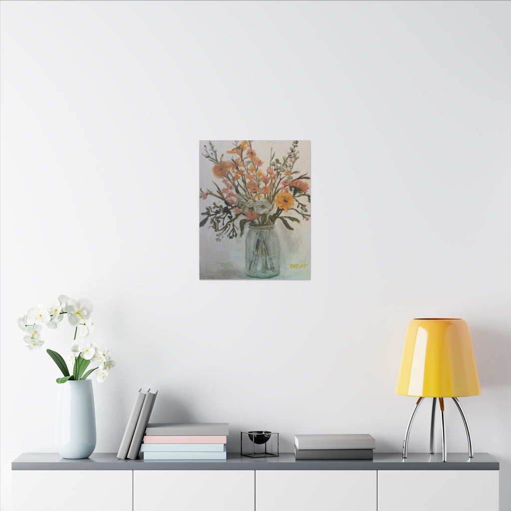 Flowers in Glass Jar Matte Canvas Print of Original— Rustic Cottage Wall Art