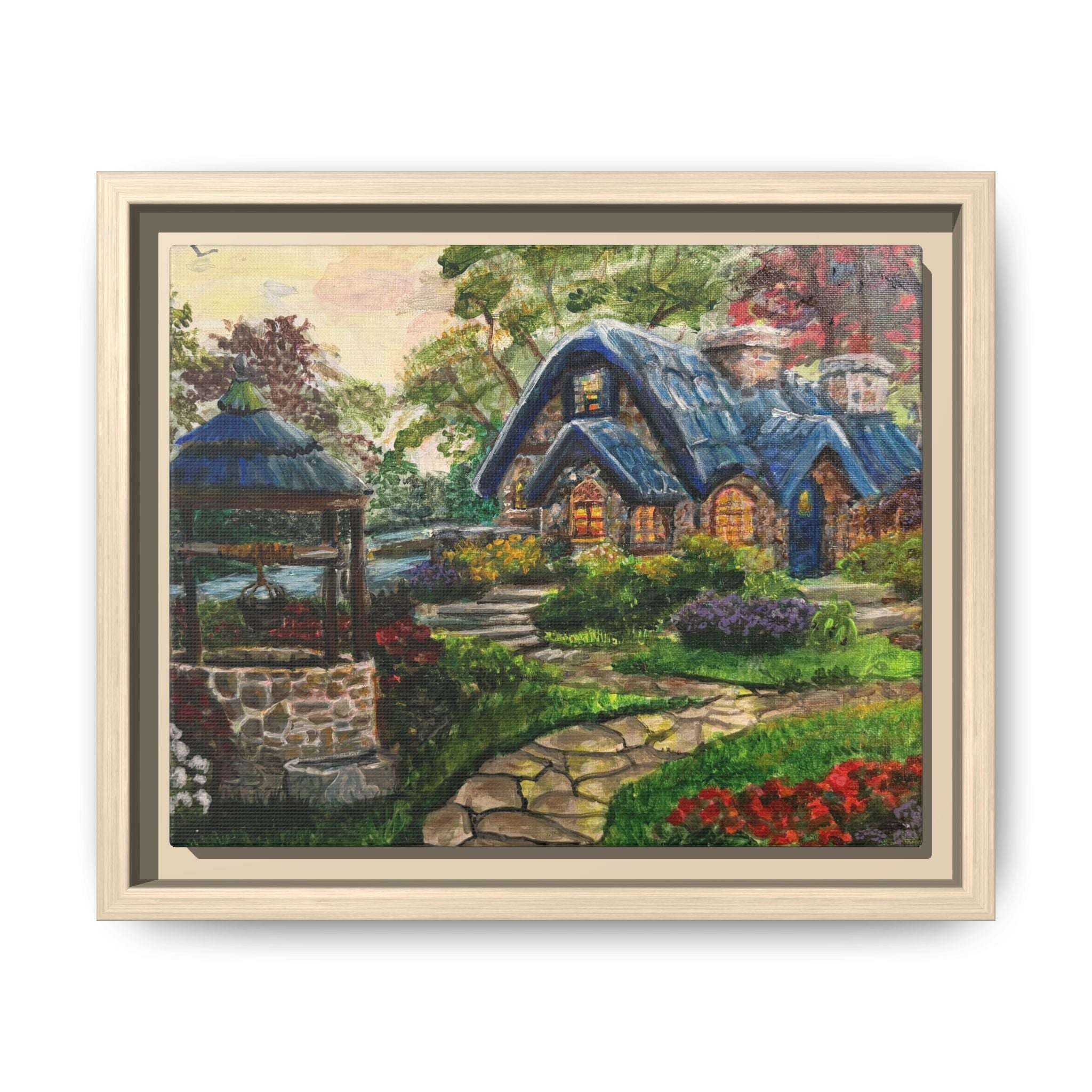 Framed Matte Canvas Cottage Well - Print of Original— Cozy Garden Pathway Print