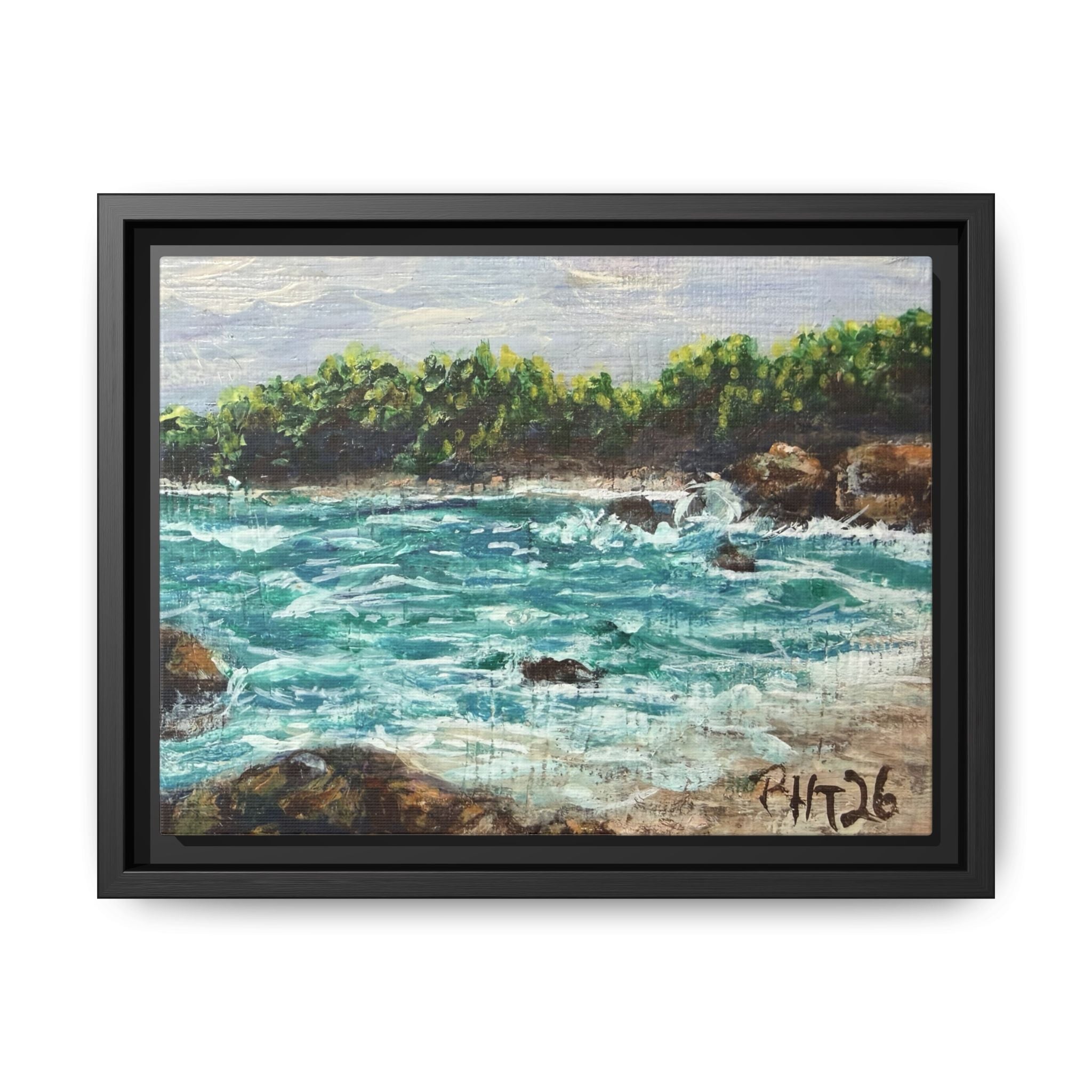 Framed Matte Canvas Print — Down By The Bay Print of Original - Turquoise Ocean Seascape Painting