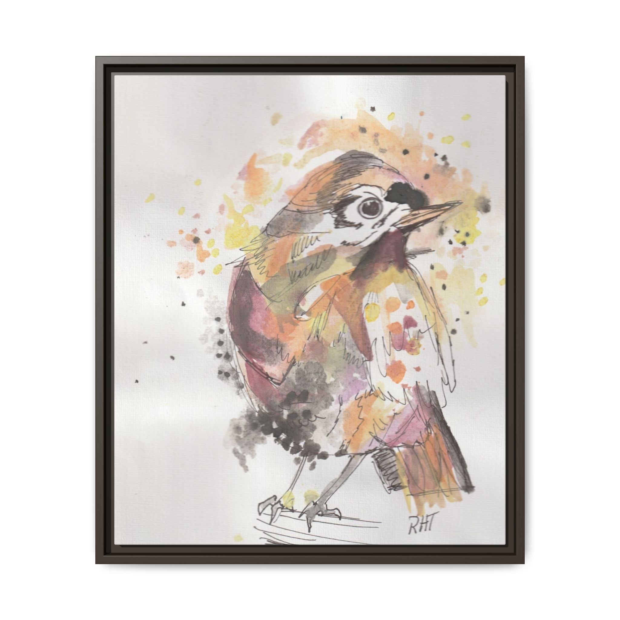 Carolina Wren Watercolor Songbird Framed Art Print of Original — Matte Canvas Wall Decor