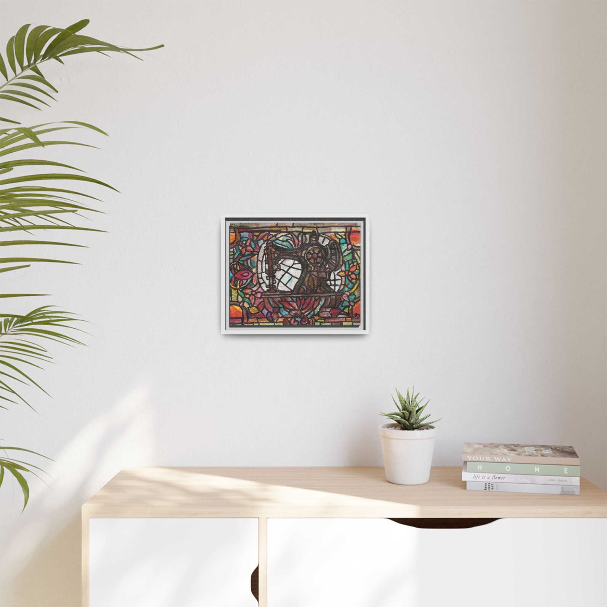 Framed Sewing Machine Stained-Glass Canvas Print of Original Great Grandma's Sewing Machine