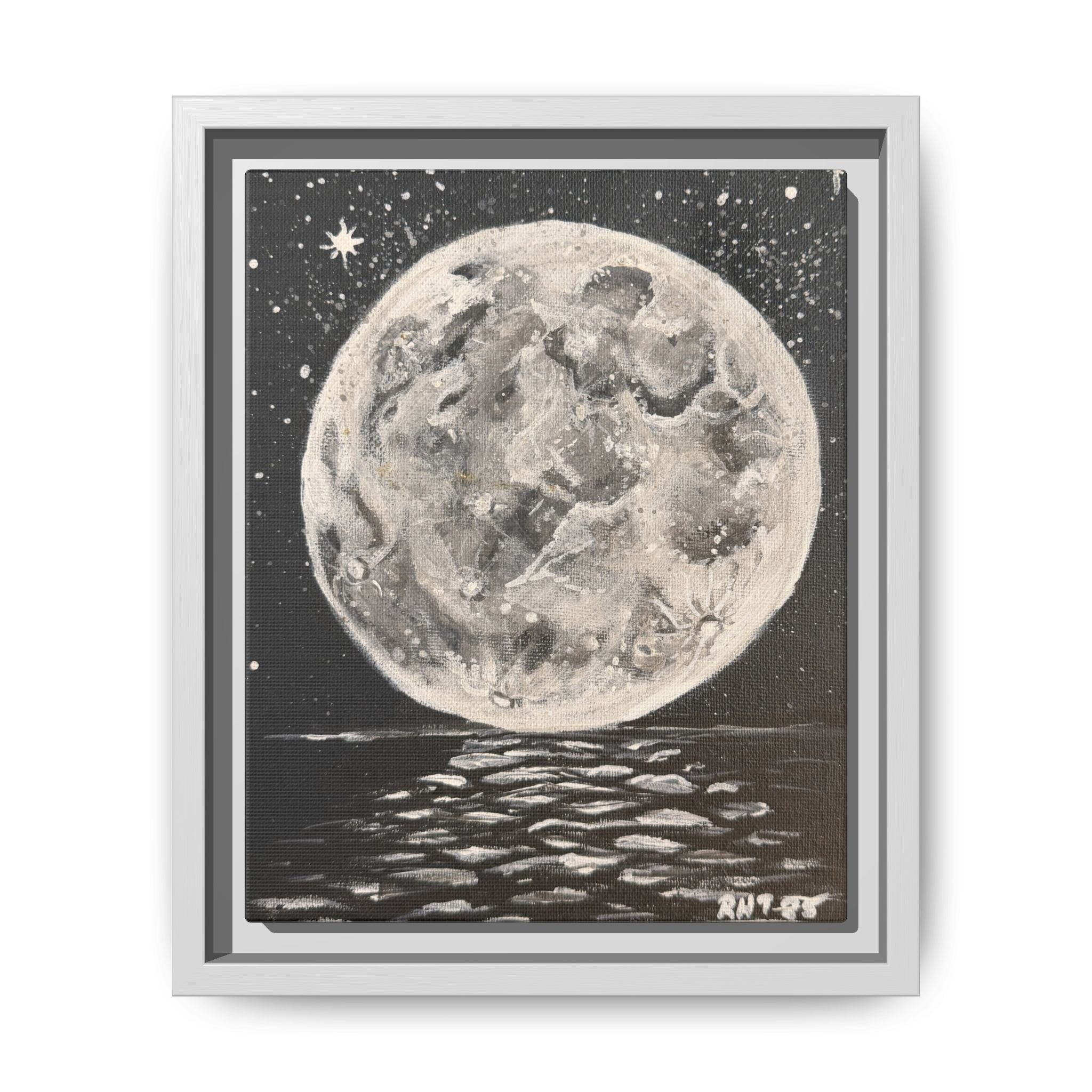 Framed Moon Canvas Print of Original Night Moon— Vintage Lunar Wall Art