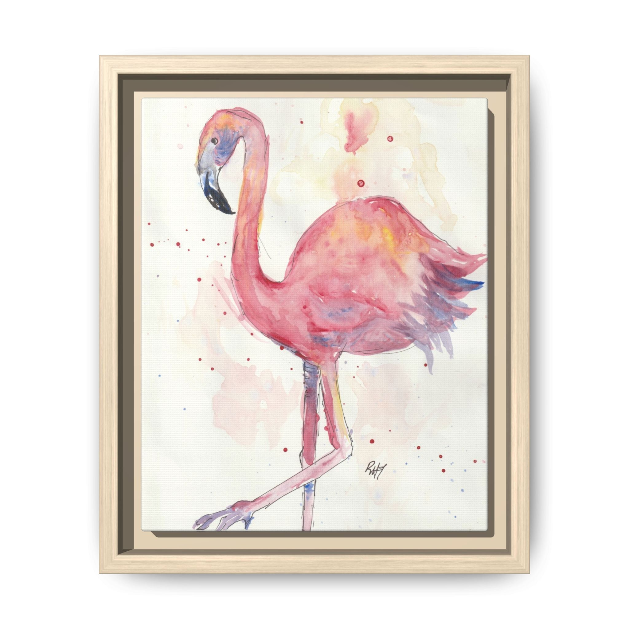 Watercolor Flamingo Dance Matte Canvas Framed Art Print of Original