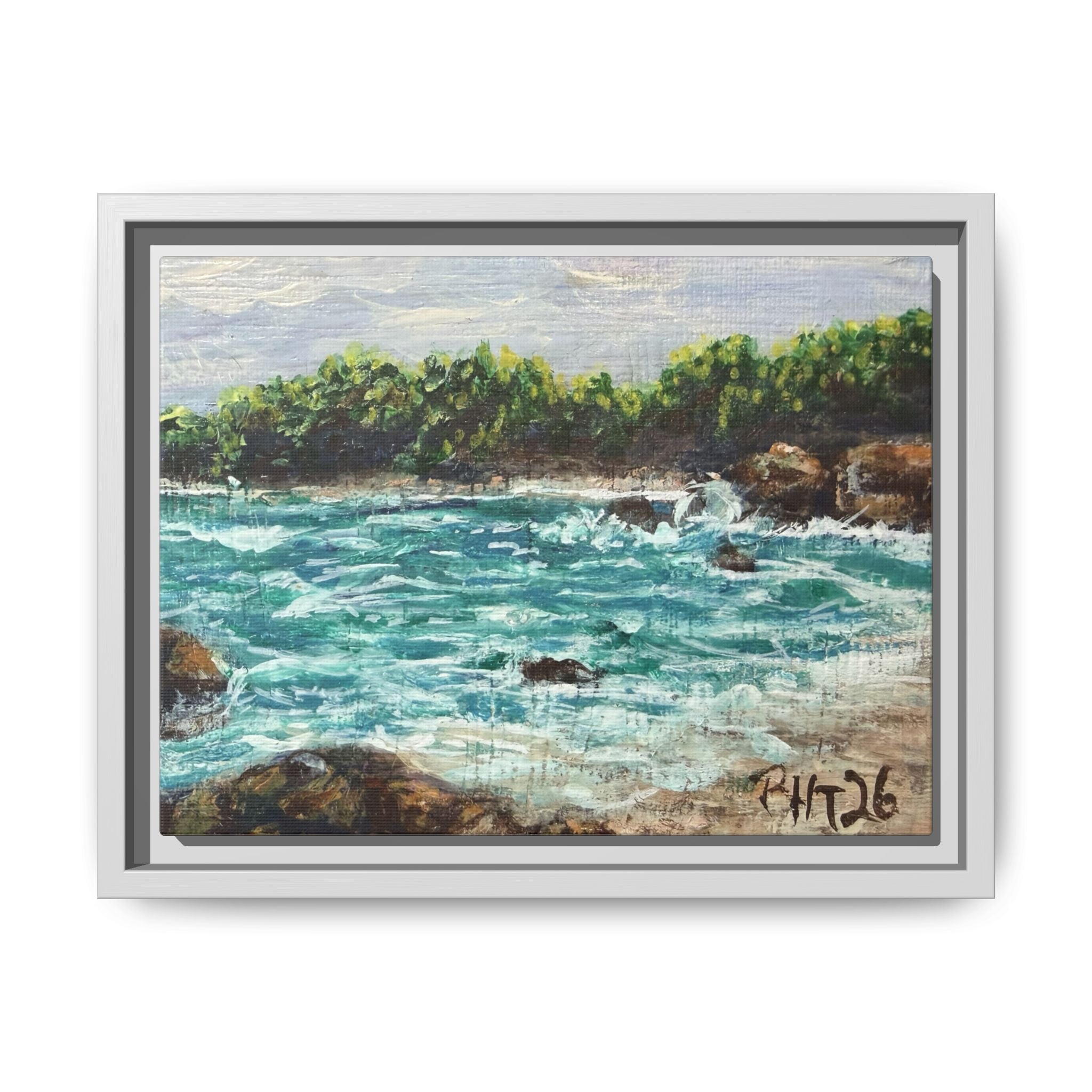 Framed Matte Canvas Print — Down By The Bay Print of Original - Turquoise Ocean Seascape Painting