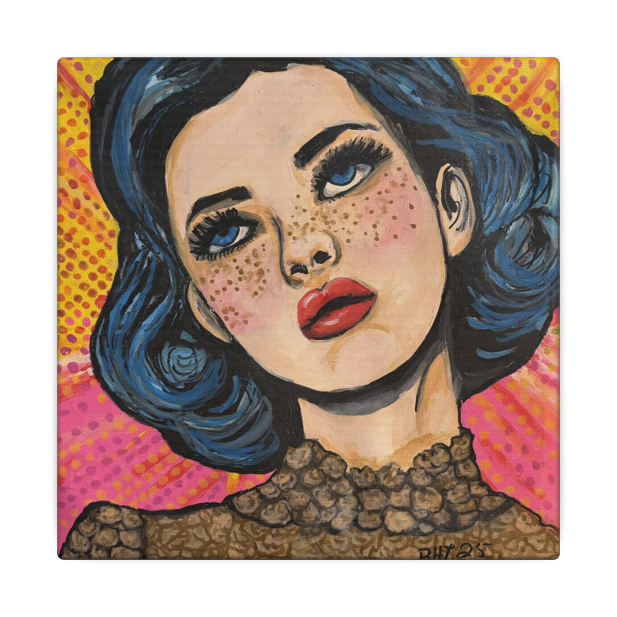 Pop Art Portrait Canvas Print of Original "Over It"— Blue-Haired Woman Matte Stretched Wall Art