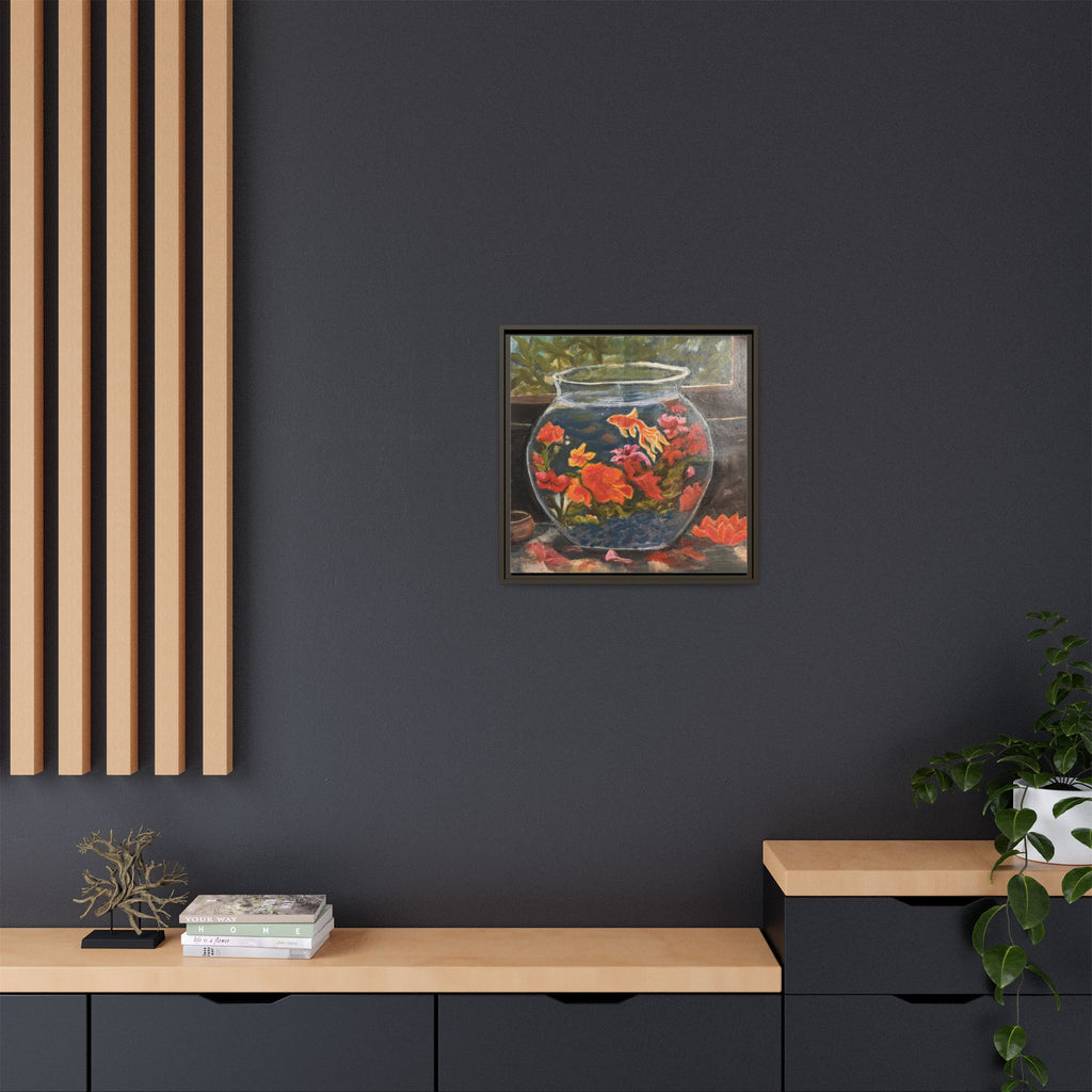 Framed Matte Canvas Print of Original– Colorful Goldfish Bowl Art