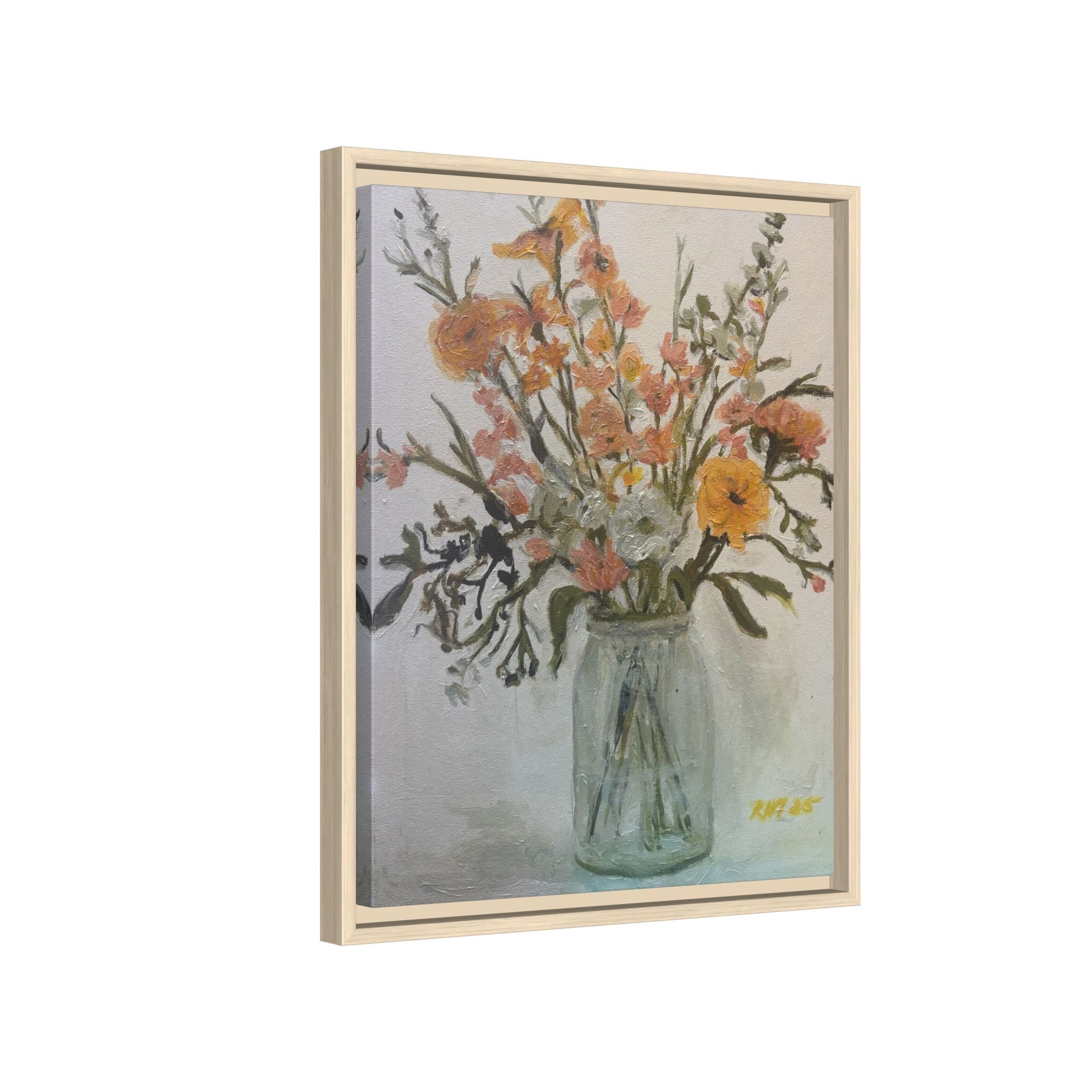 Framed Matte Canvas Art - Flower in Glass Jar Floral Painting Print of Original