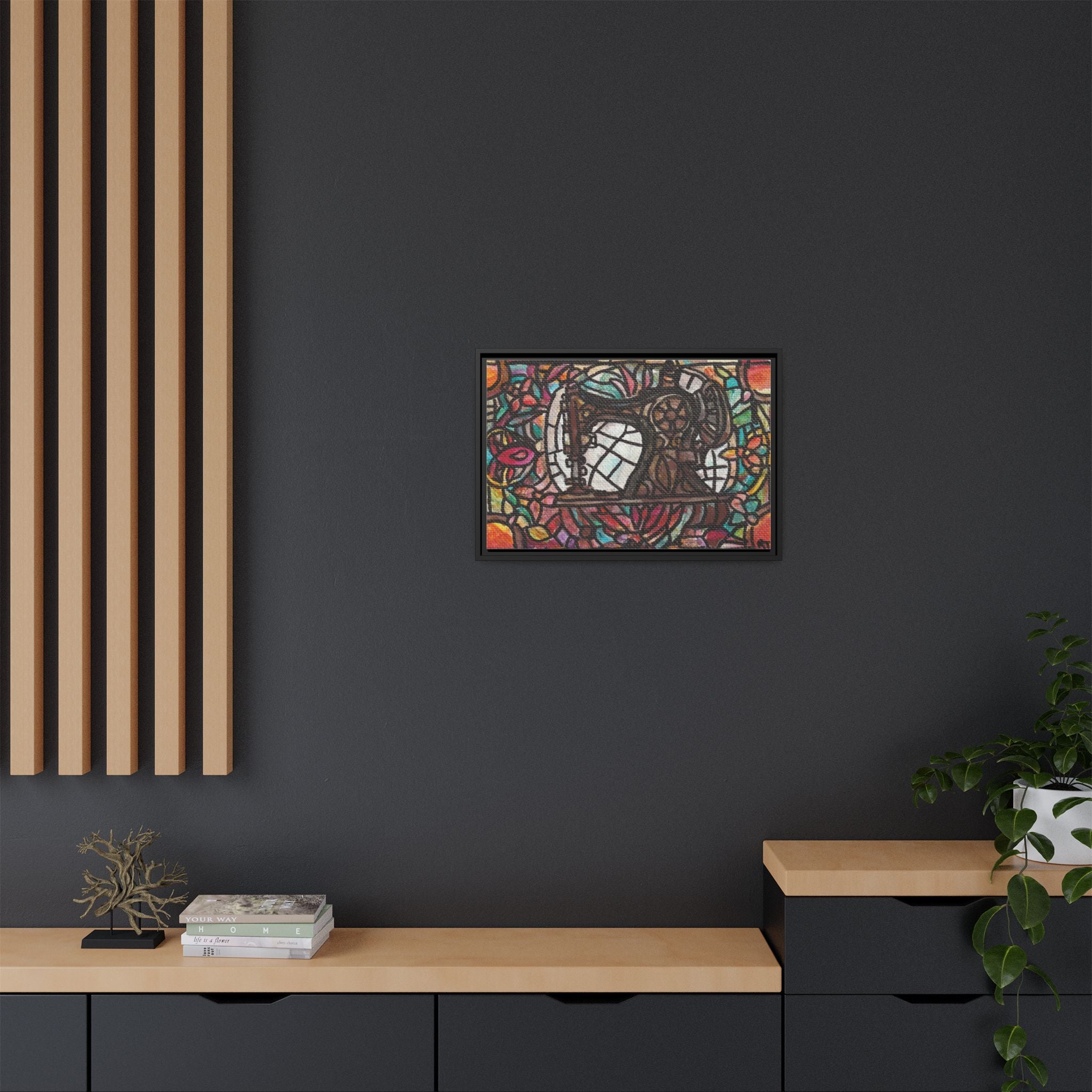 Framed Sewing Machine Stained-Glass Canvas Print of Original Great Grandma's Sewing Machine