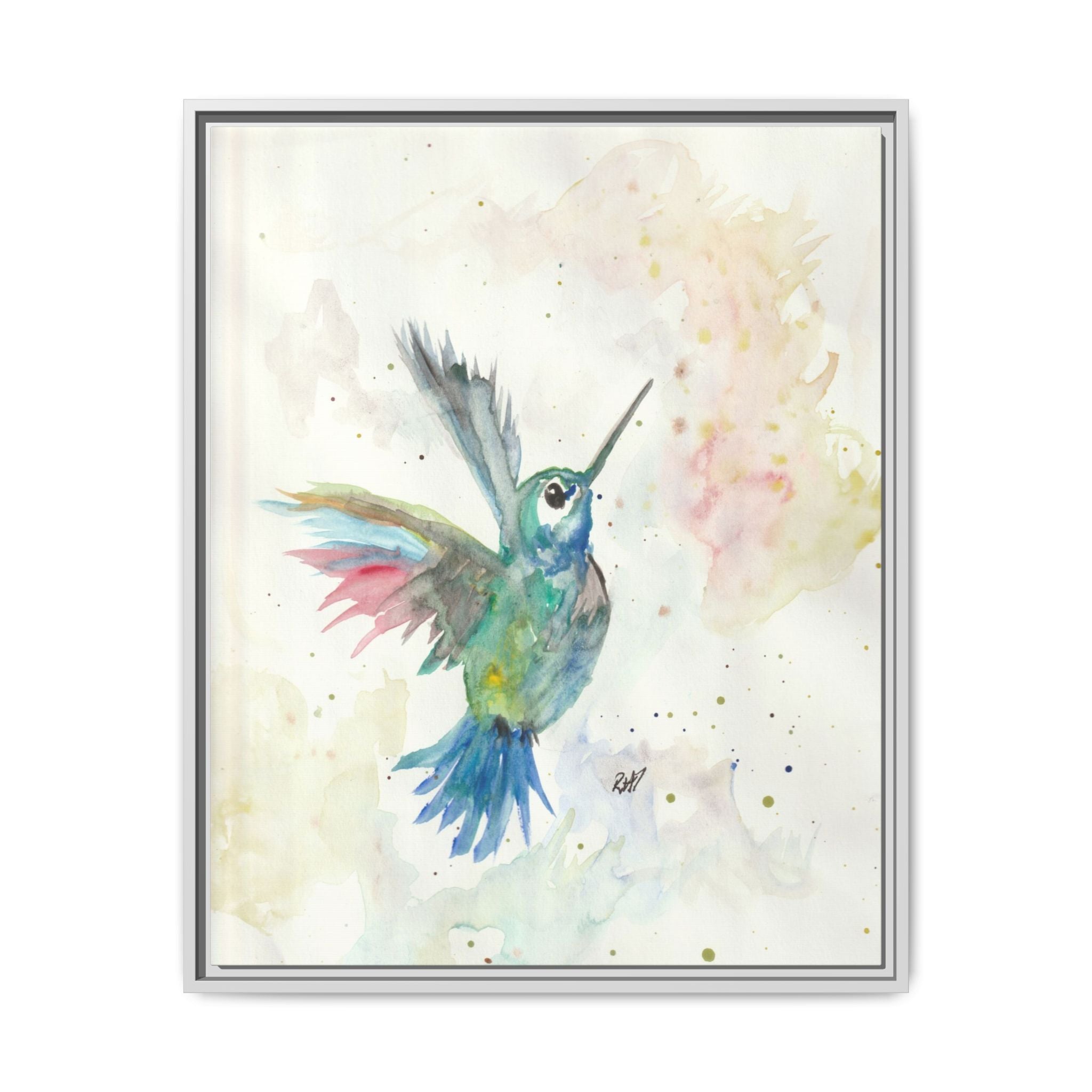 Higher Hummingbird Watercolor Framed Canvas Print of Original — Multicolor Matte Wall Art