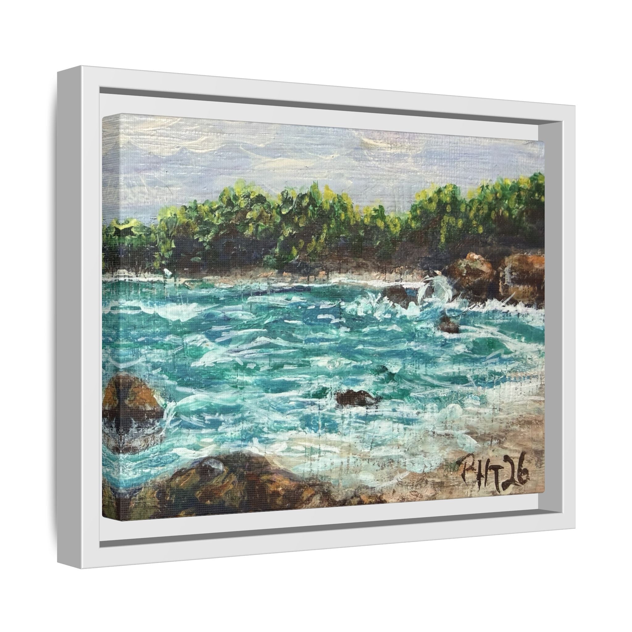 Framed Matte Canvas Print — Down By The Bay Print of Original - Turquoise Ocean Seascape Painting