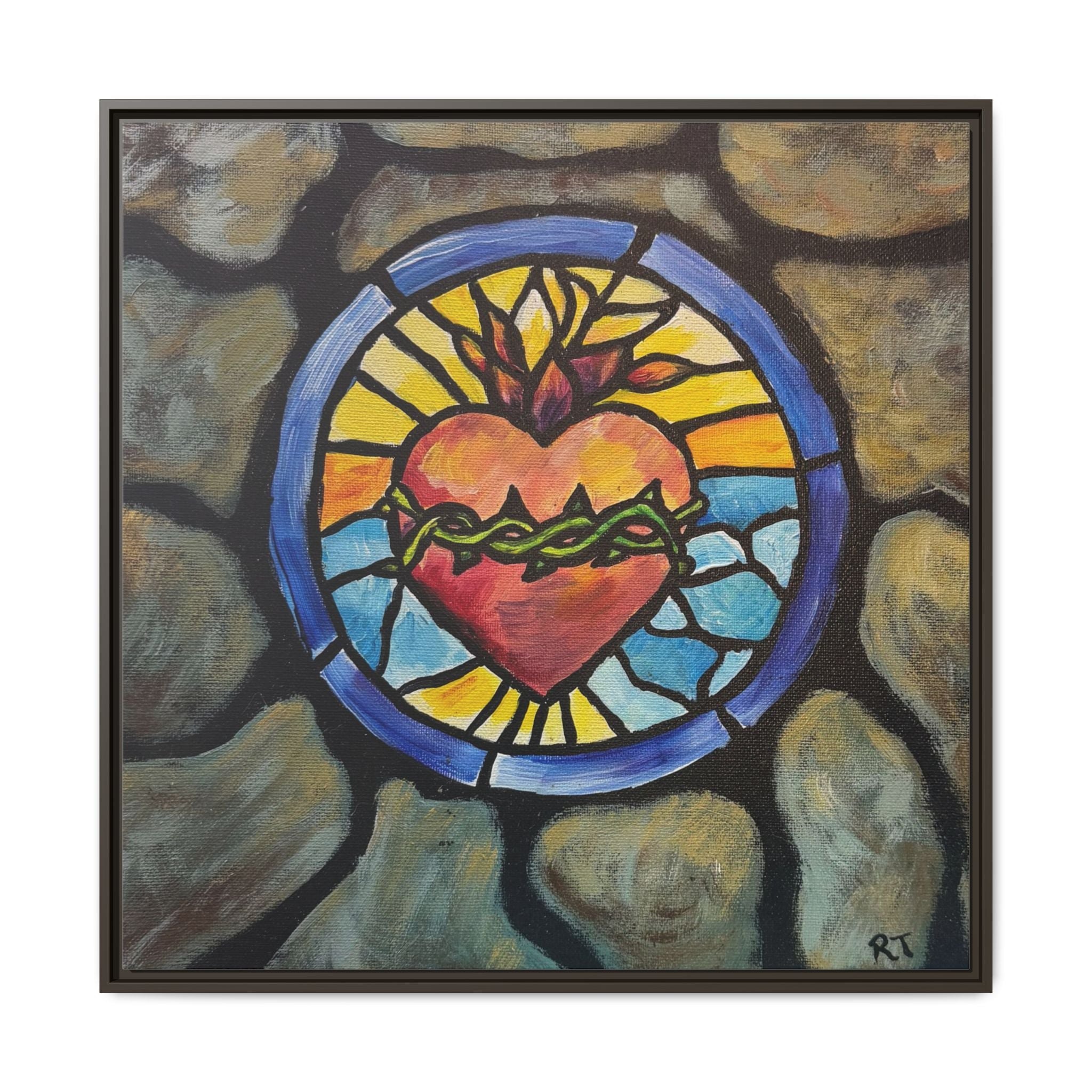 Sacred Heart Stained Glass Print — Framed Matte Canvas