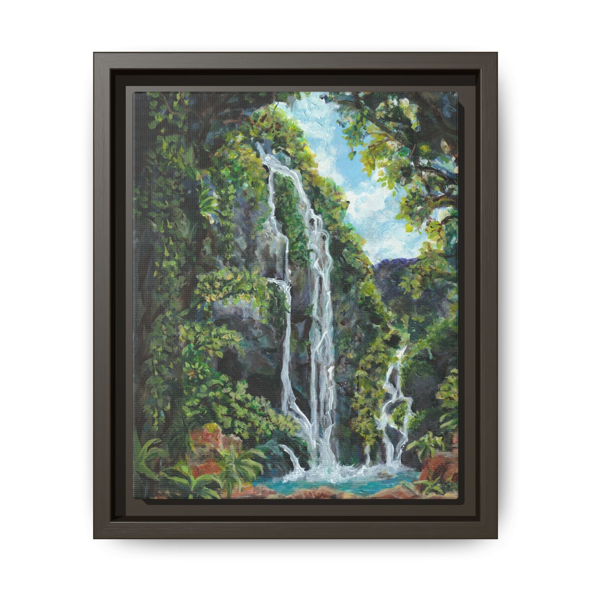 Framed Matte Canvas Hidden Falls Landscape Print of Original— Tropical Nature Wall Art