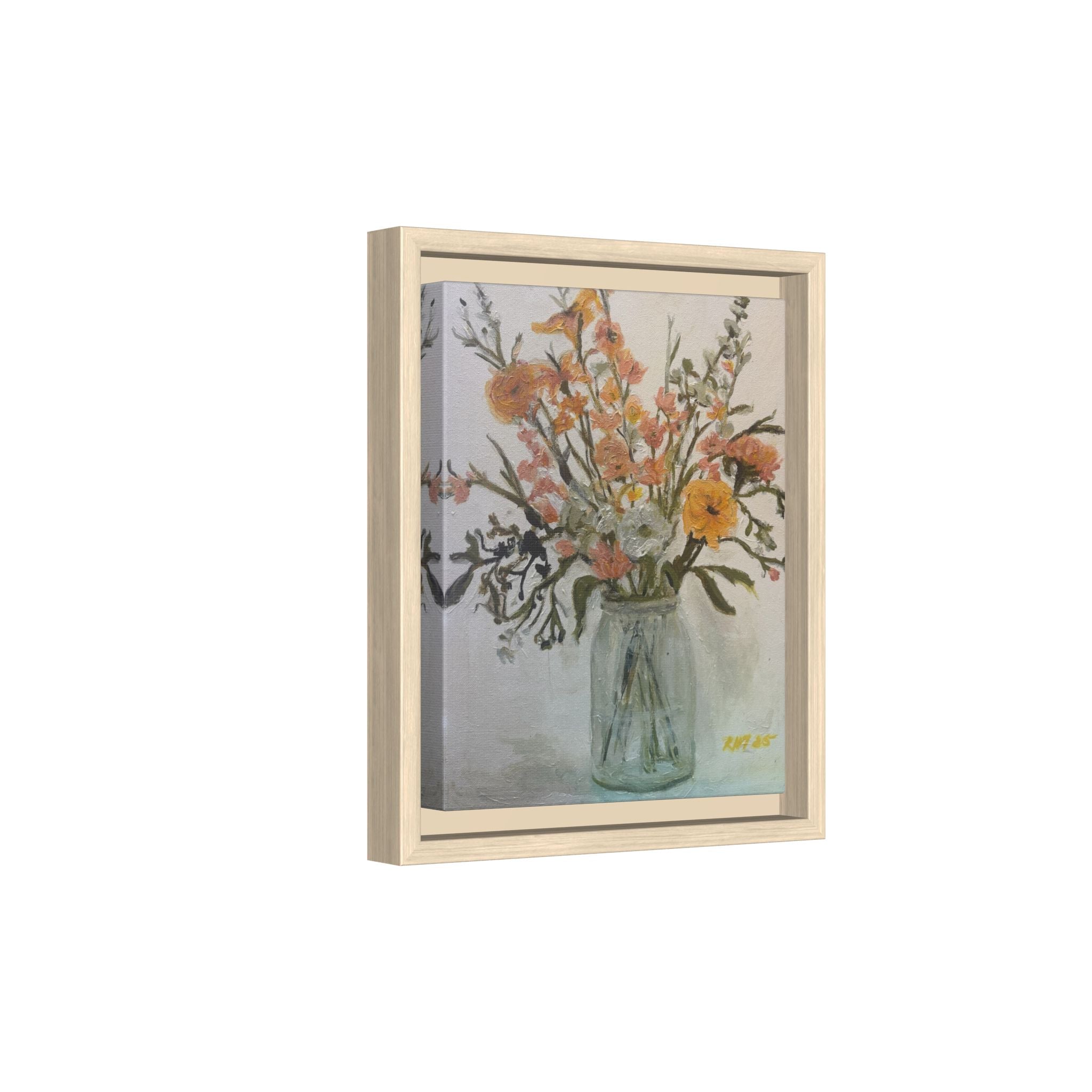Framed Matte Canvas Art - Flower in Glass Jar Floral Painting Print of Original