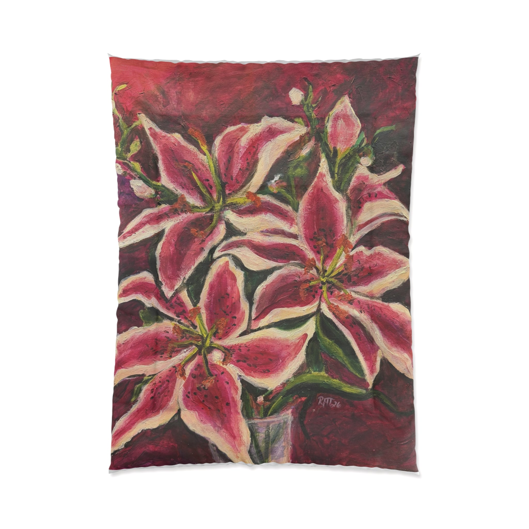 Floral Stargazer Lily Comforter – Bold Pink Botanical Bedding