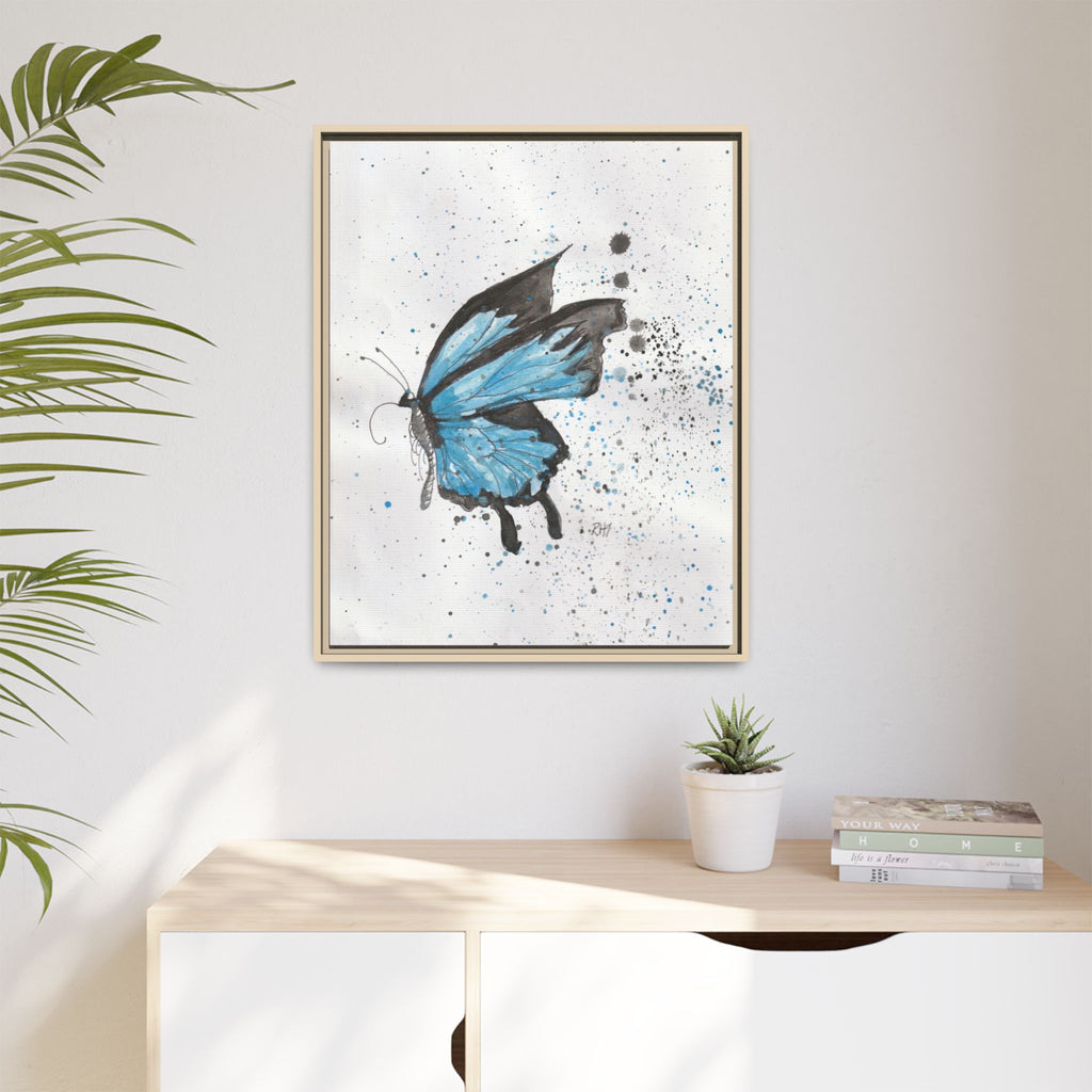 Blue Watercolor Butterfly Matte Canvas Print (Framed)