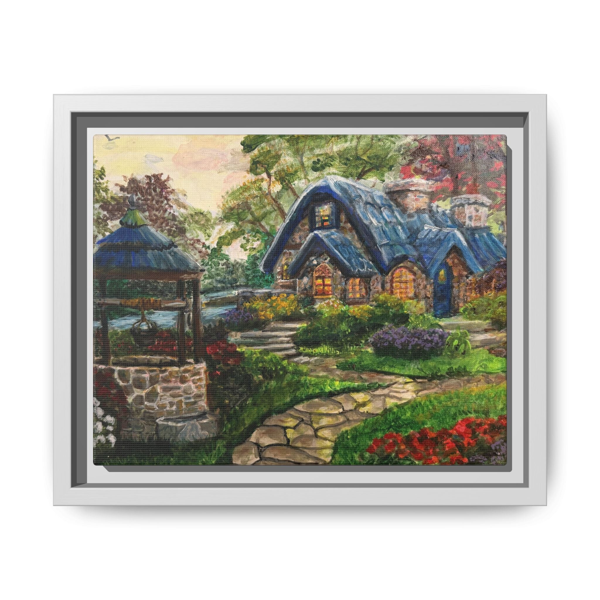 Framed Matte Canvas Cottage Well - Print of Original— Cozy Garden Pathway Print
