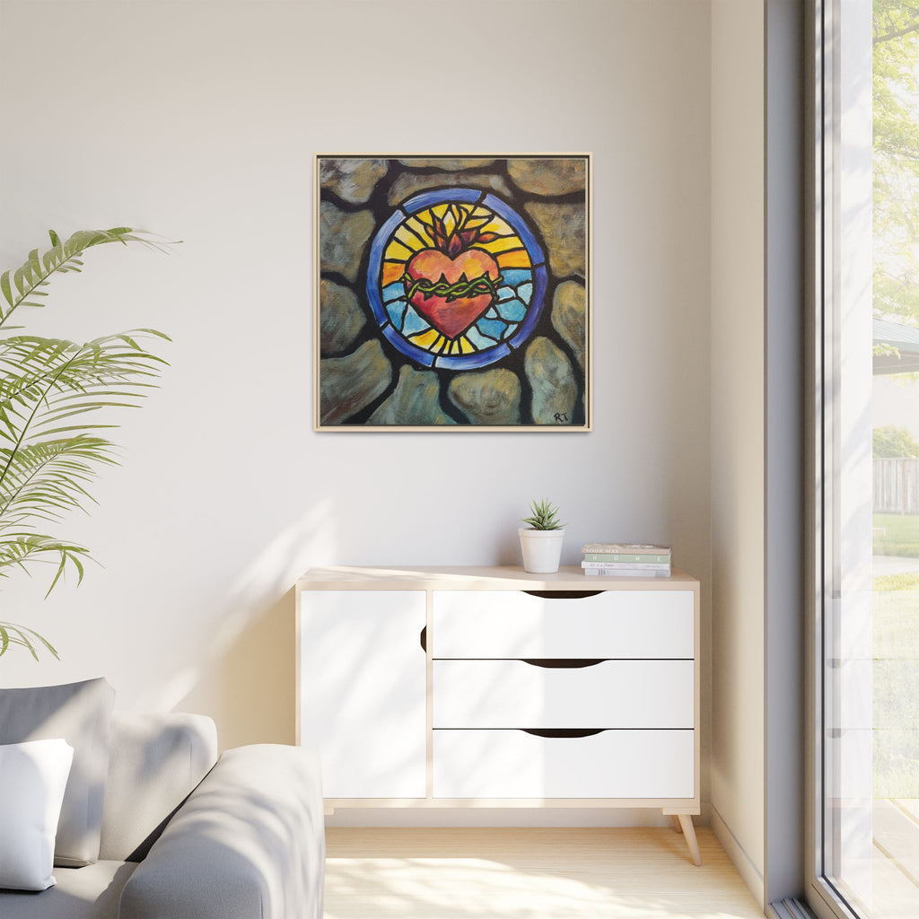 Sacred Heart Stained Glass Print — Framed Matte Canvas