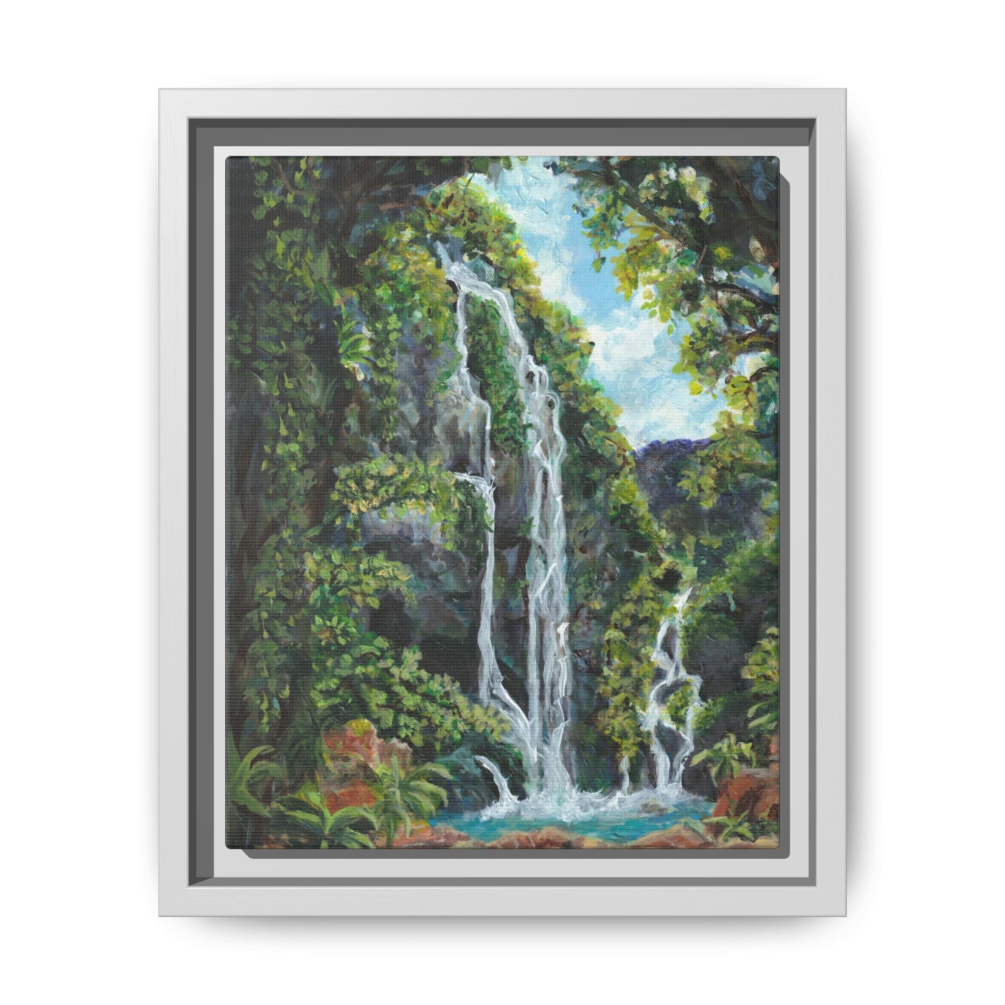 Framed Matte Canvas Hidden Falls Landscape Print of Original— Tropical Nature Wall Art