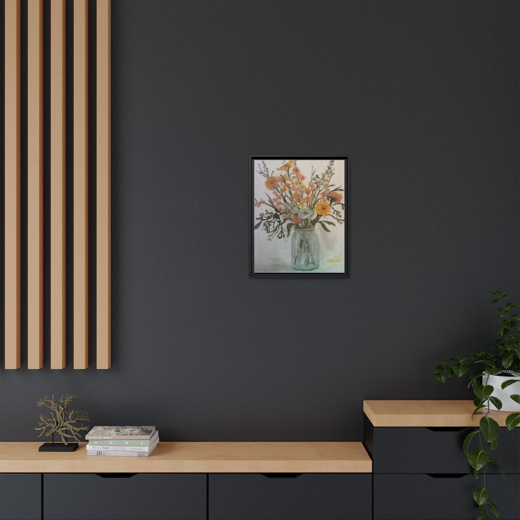 Framed Matte Canvas Art - Flower in Glass Jar Floral Painting Print of Original