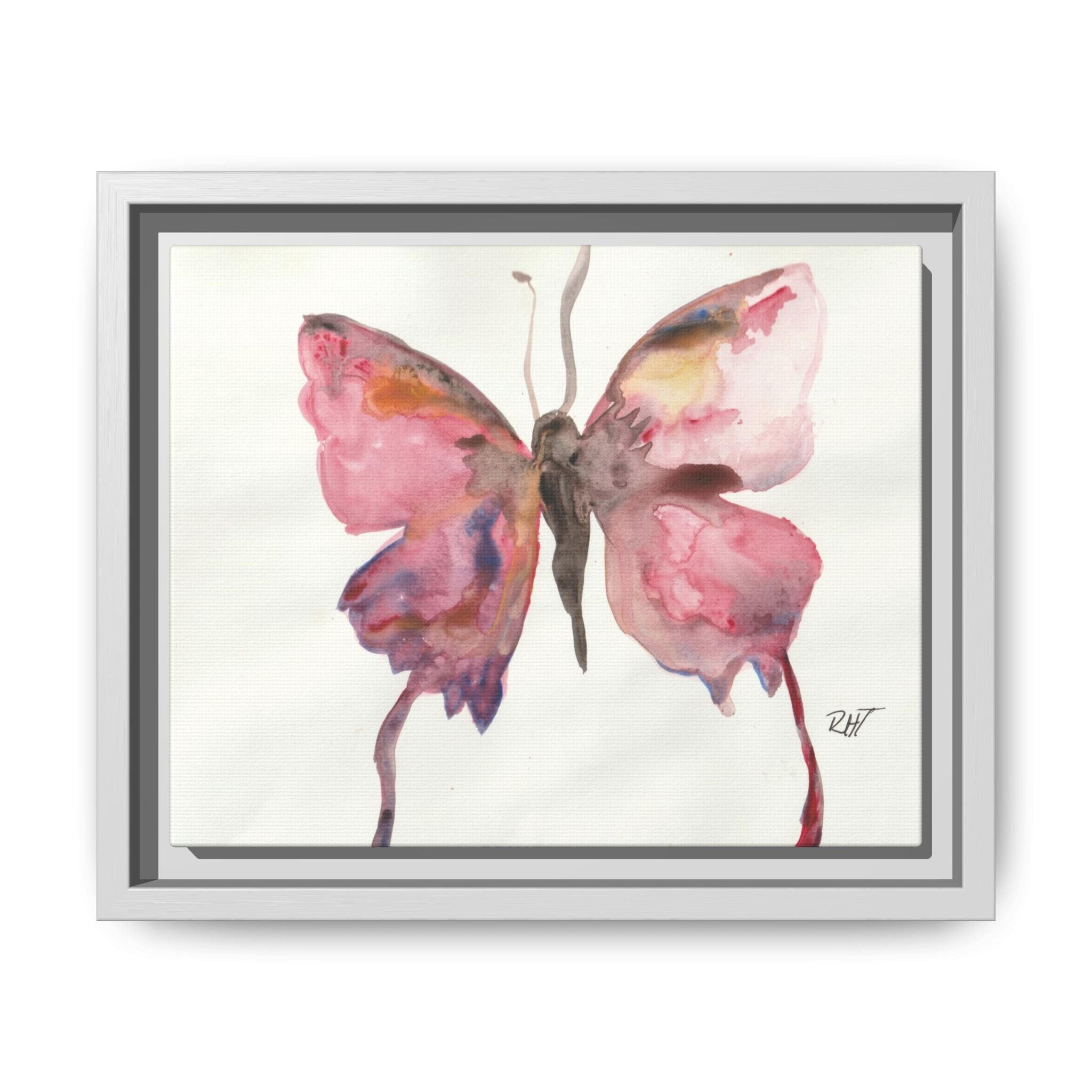 Framed Watercolor Float Like a Butterfly Canvas Print of Original— Pink Floral Wall Art