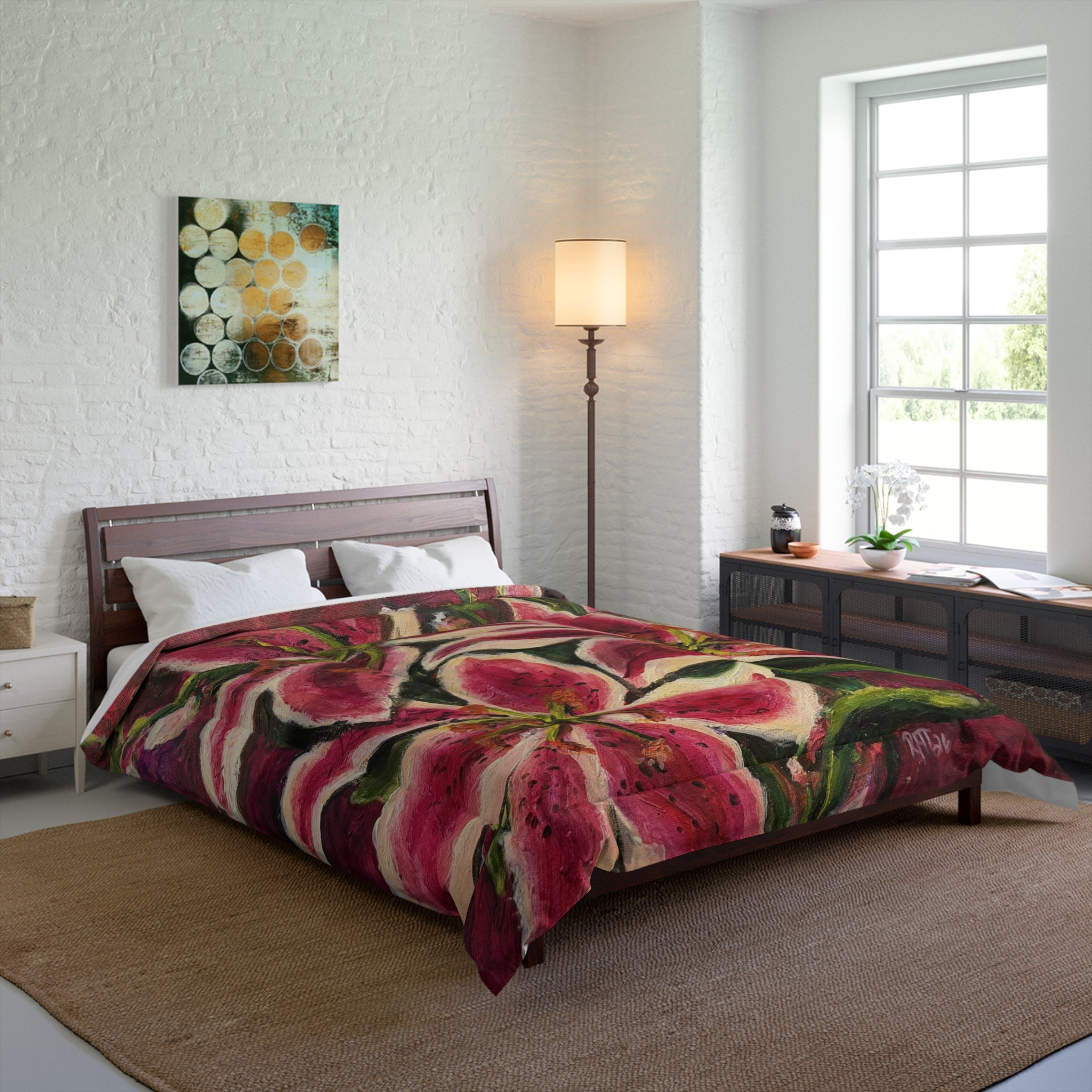 Floral Stargazer Lily Comforter – Bold Pink Botanical Bedding