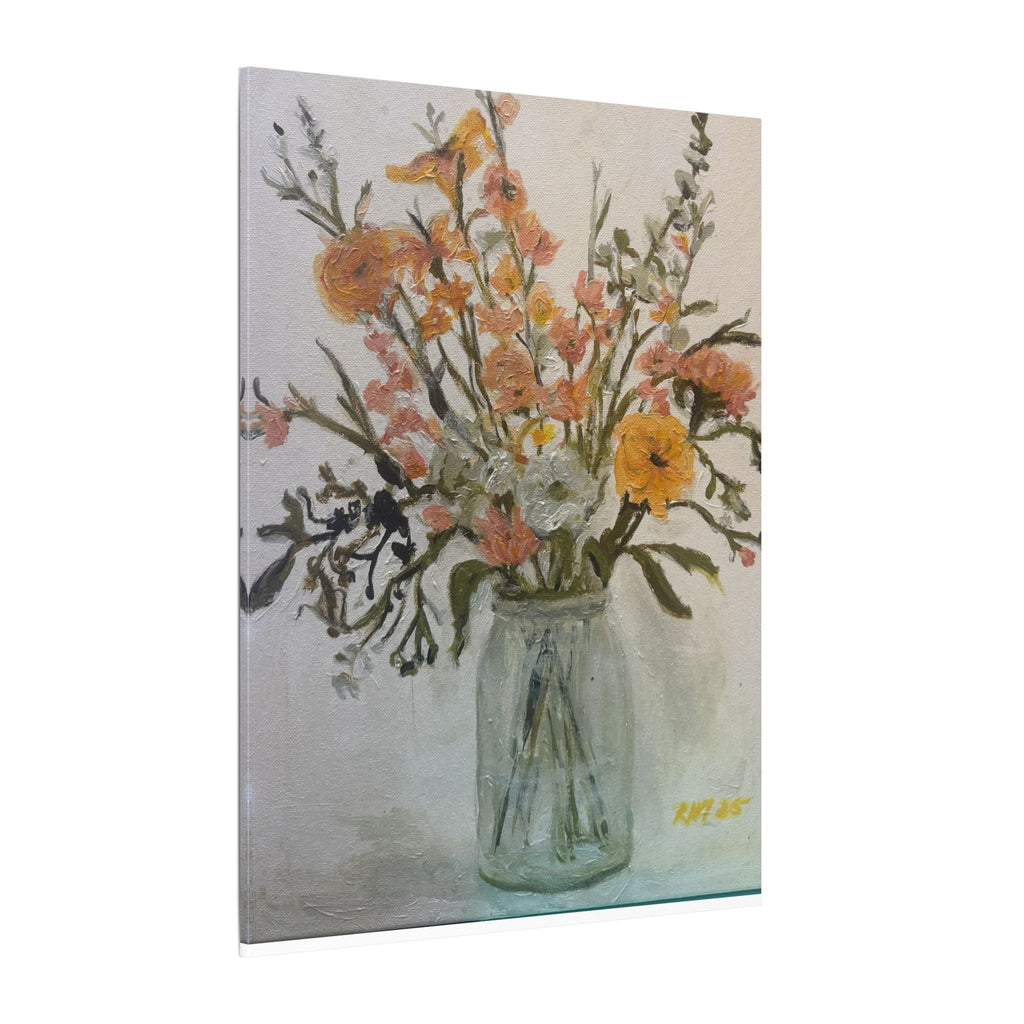 Flowers in Glass Jar Matte Canvas Print of Original— Rustic Cottage Wall Art