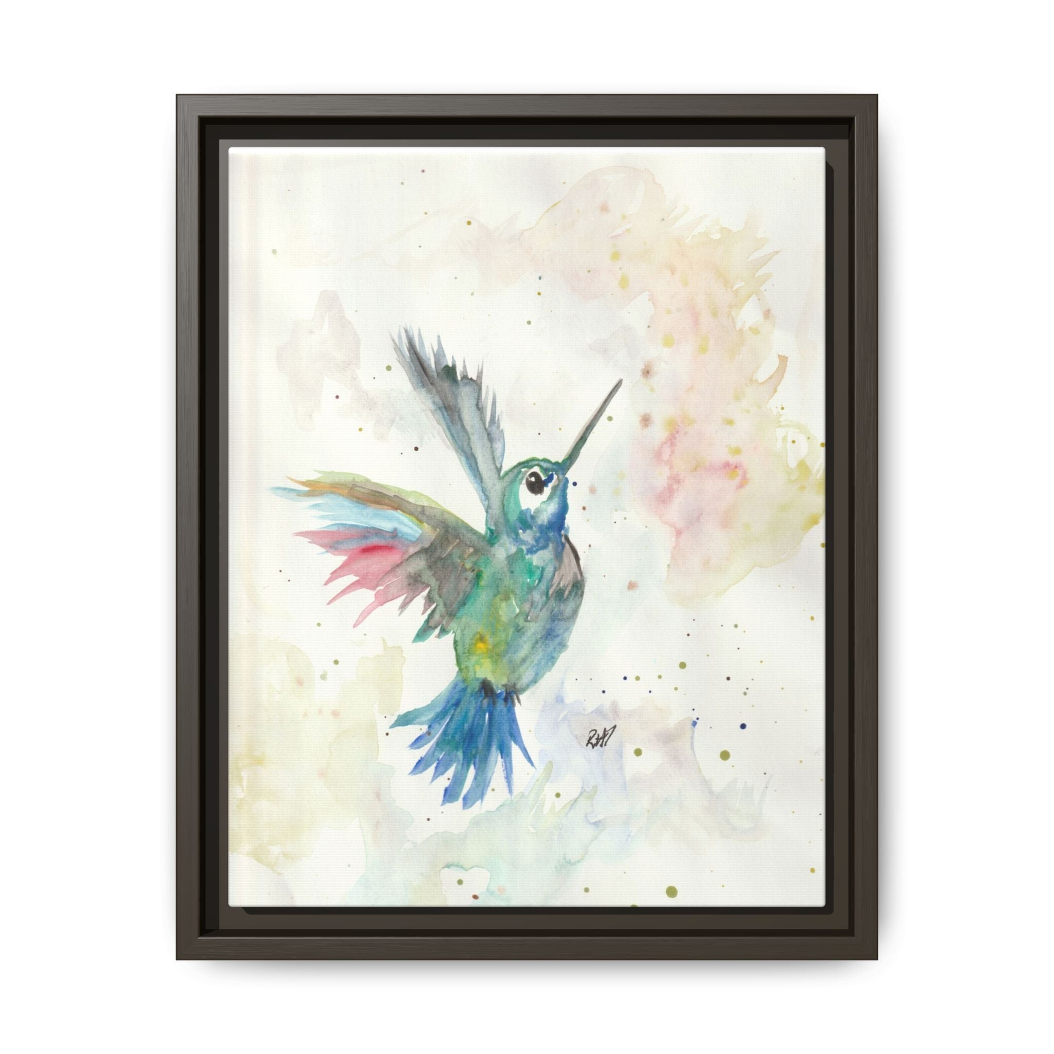 Higher Hummingbird Watercolor Framed Canvas Print of Original — Multicolor Matte Wall Art