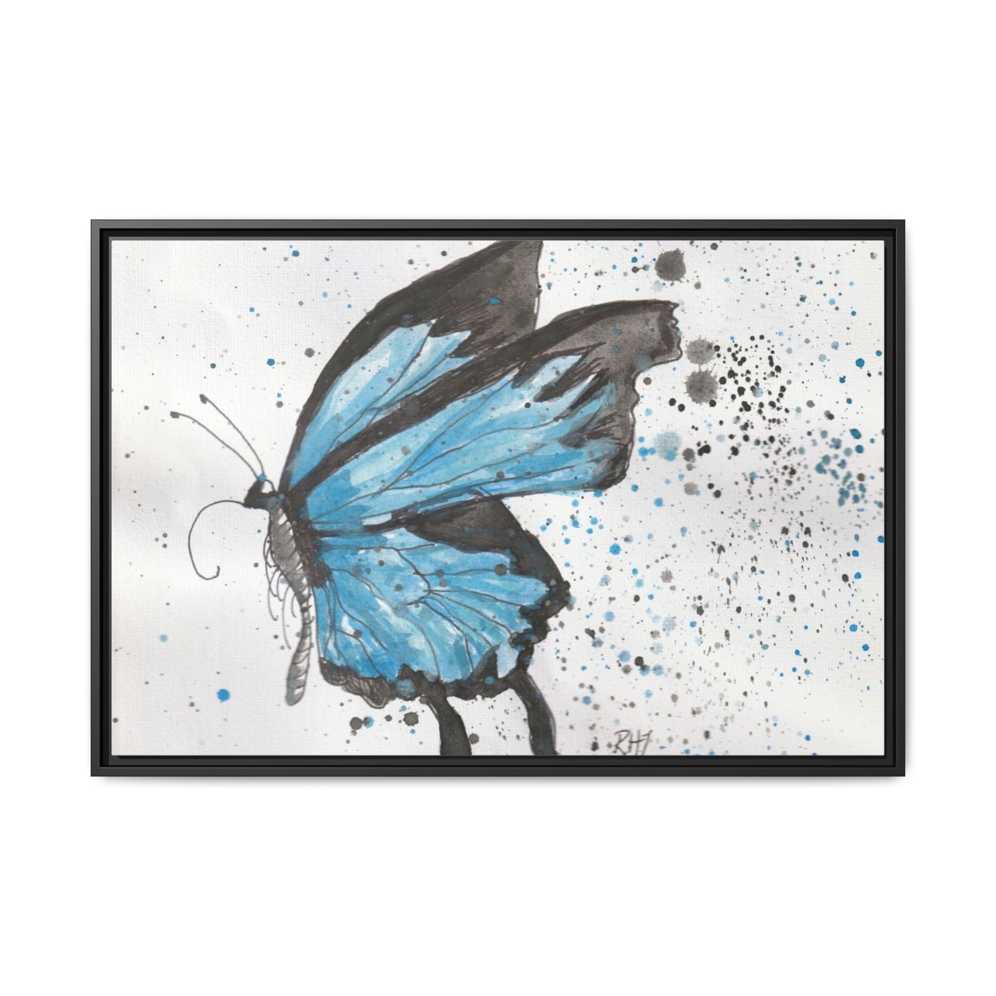 Blue Watercolor Butterfly Matte Canvas Print (Framed)
