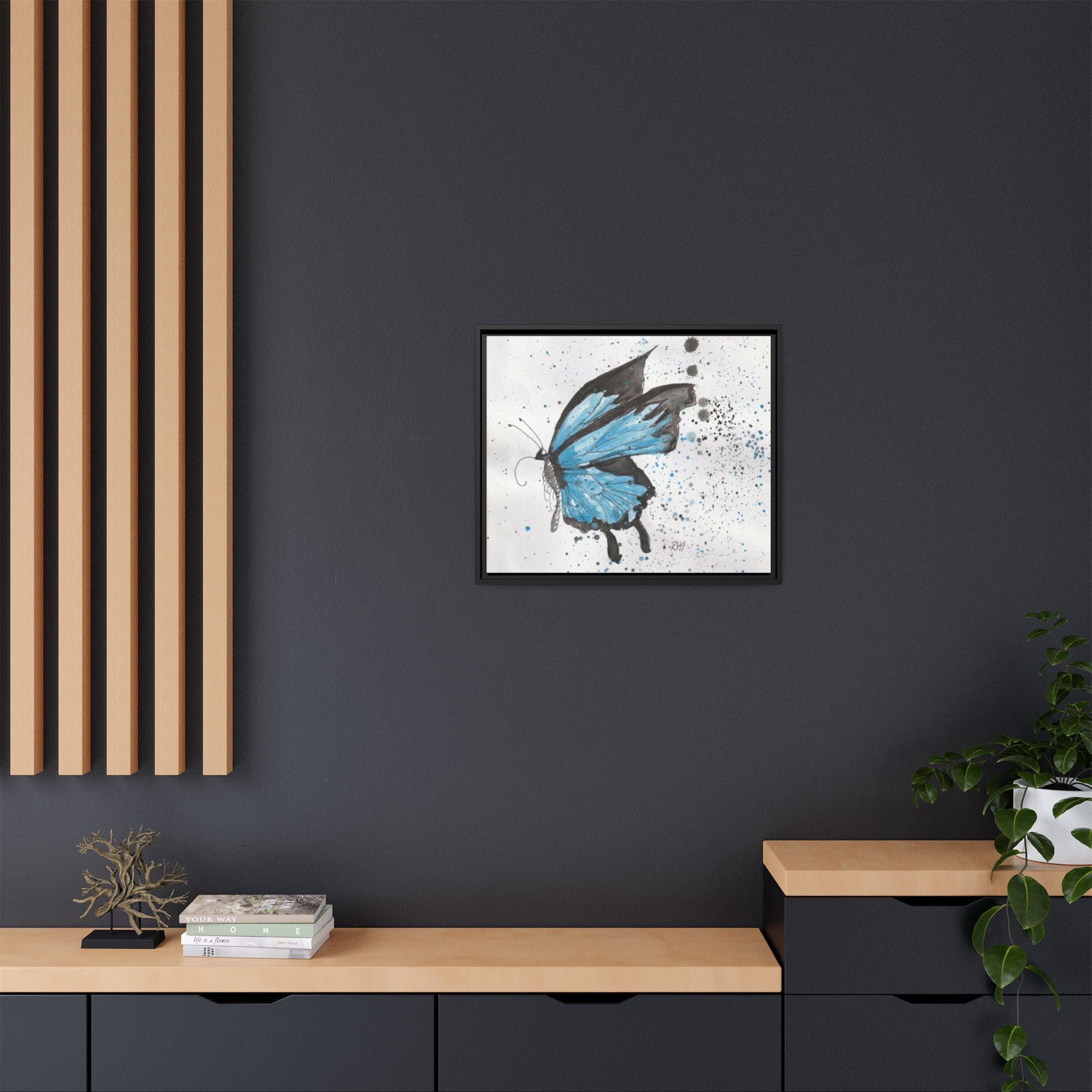Blue Watercolor Butterfly Matte Canvas Print (Framed)