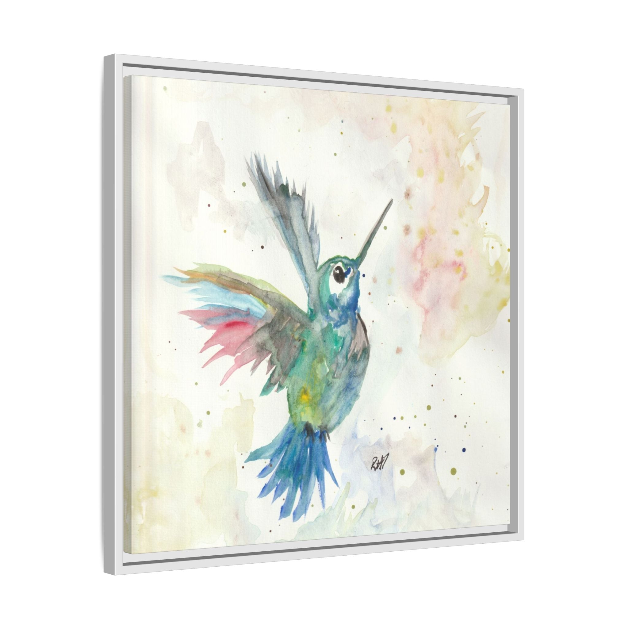 Higher Hummingbird Watercolor Framed Canvas Print of Original — Multicolor Matte Wall Art