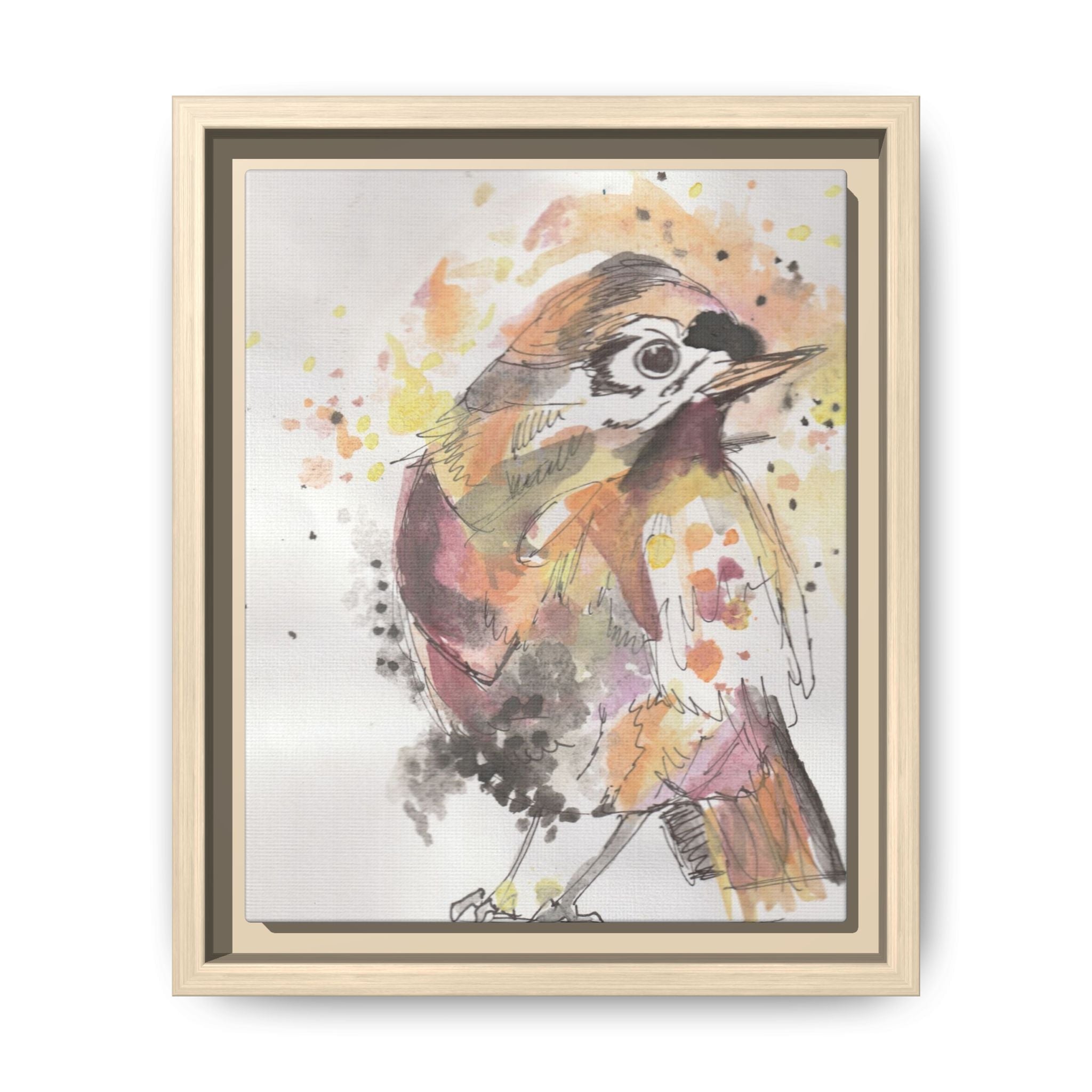 Carolina Wren Watercolor Songbird Framed Art Print of Original — Matte Canvas Wall Decor