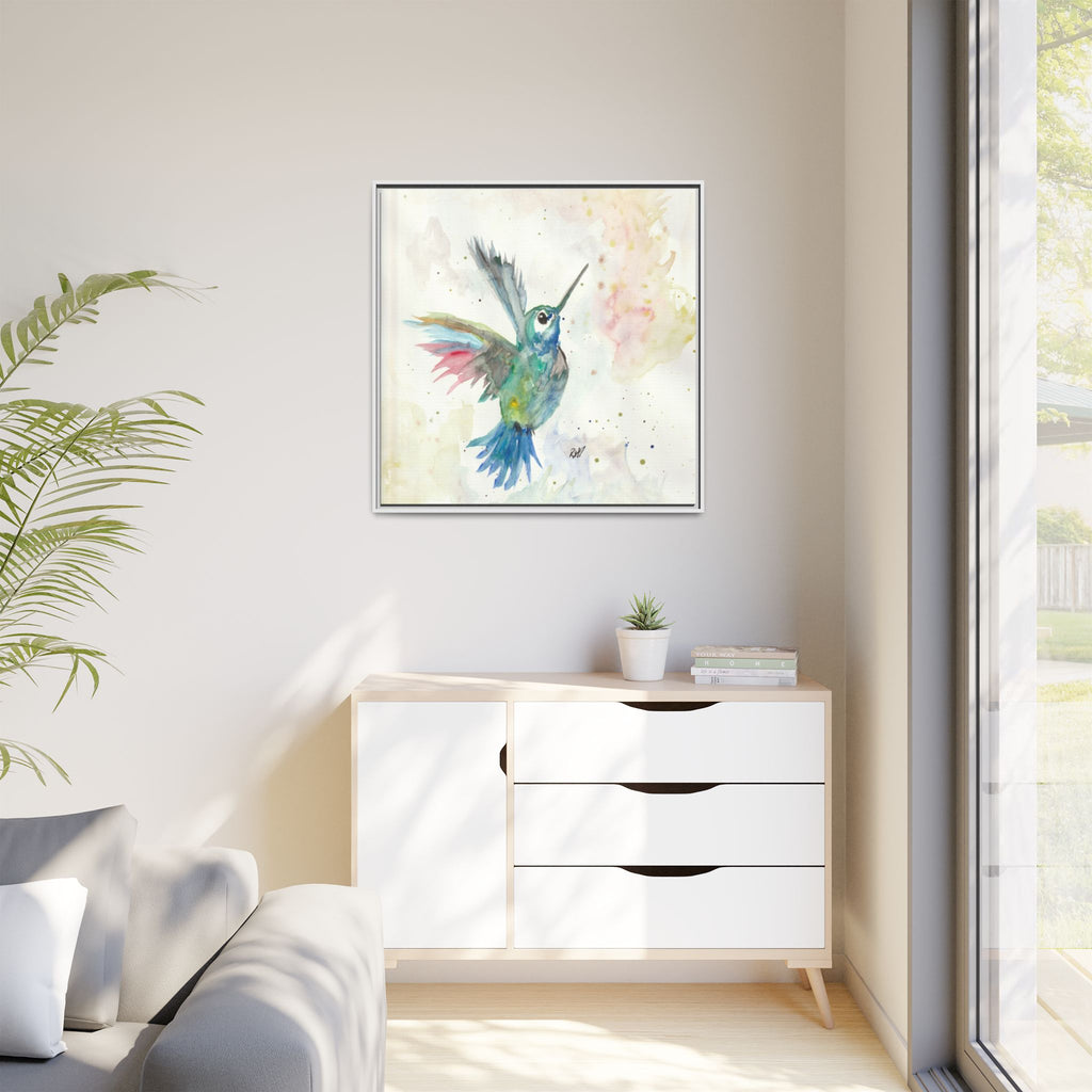 Higher Hummingbird Watercolor Framed Canvas Print of Original — Multicolor Matte Wall Art