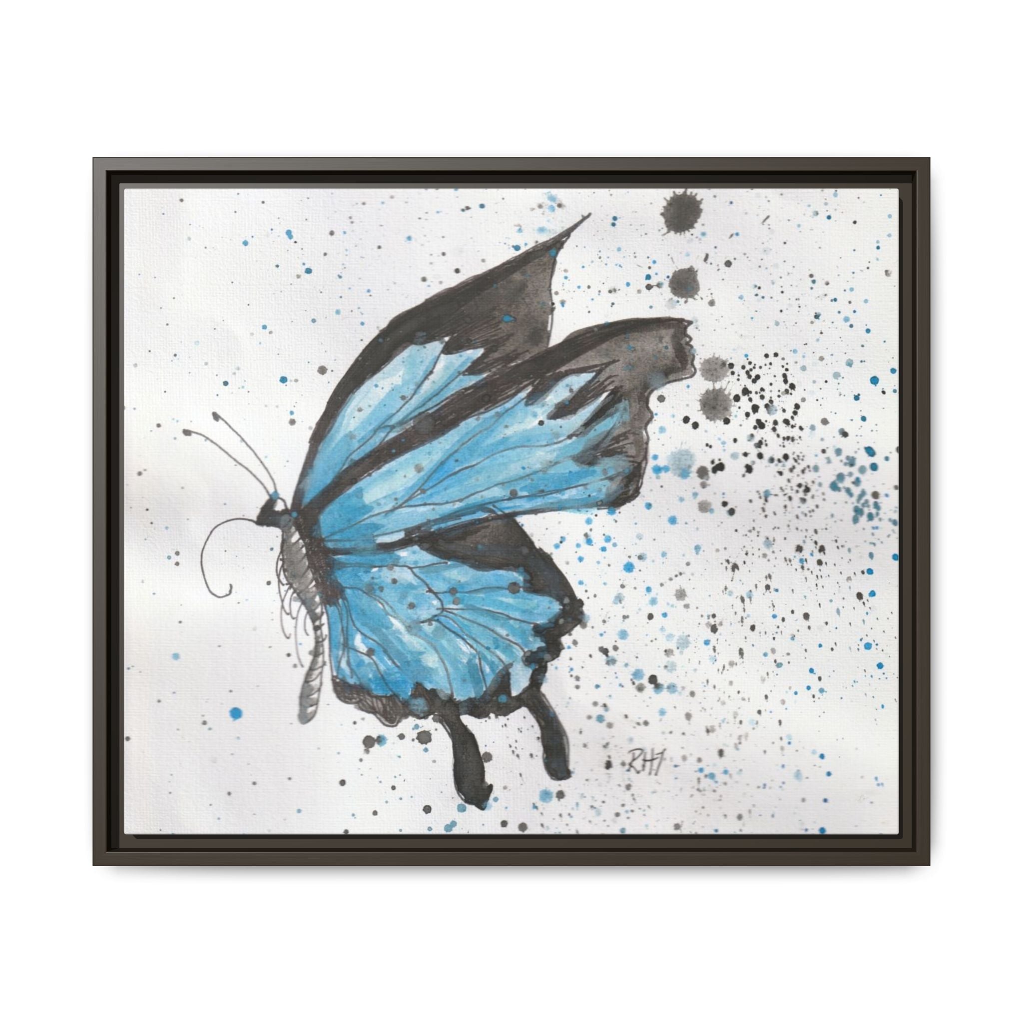 Blue Watercolor Butterfly Matte Canvas Print (Framed)