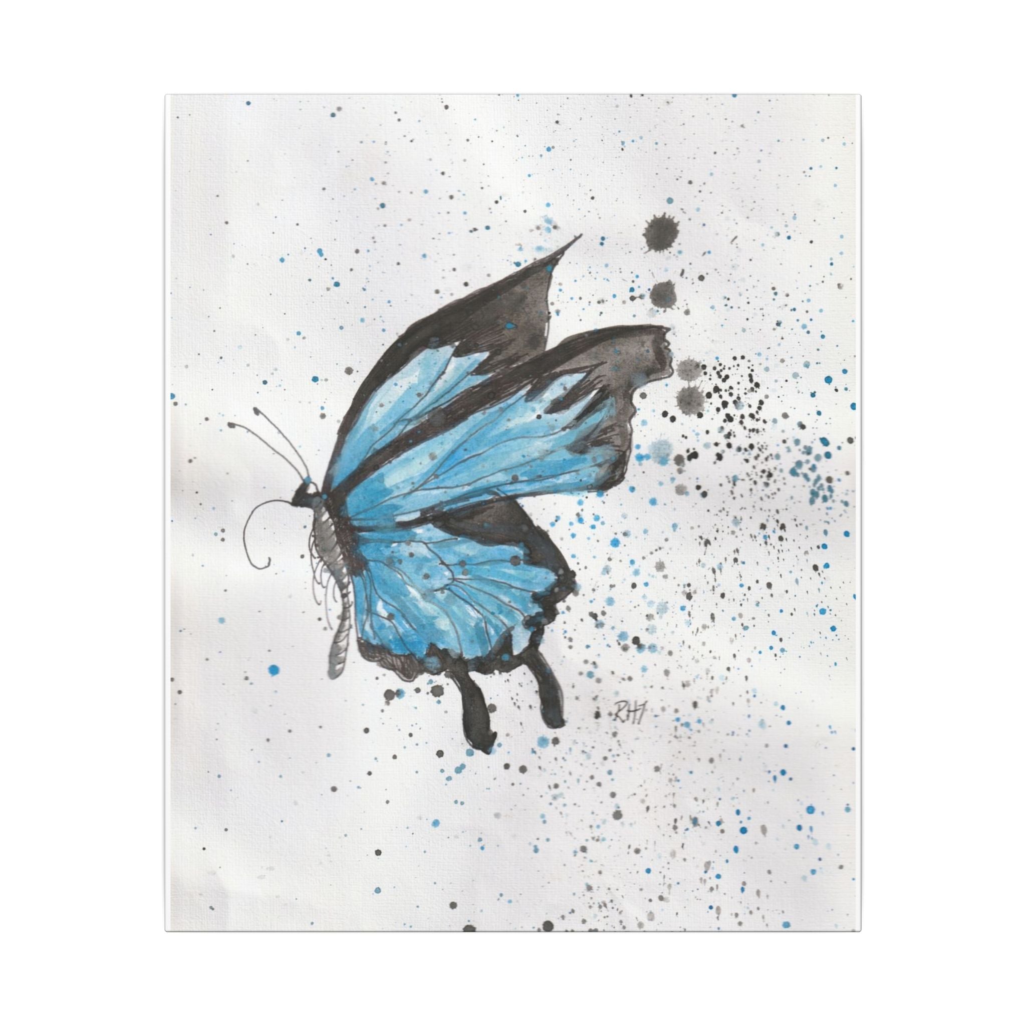 Blue Watercolor Butterfly Canvas Print — Stretched Matte Wall Art