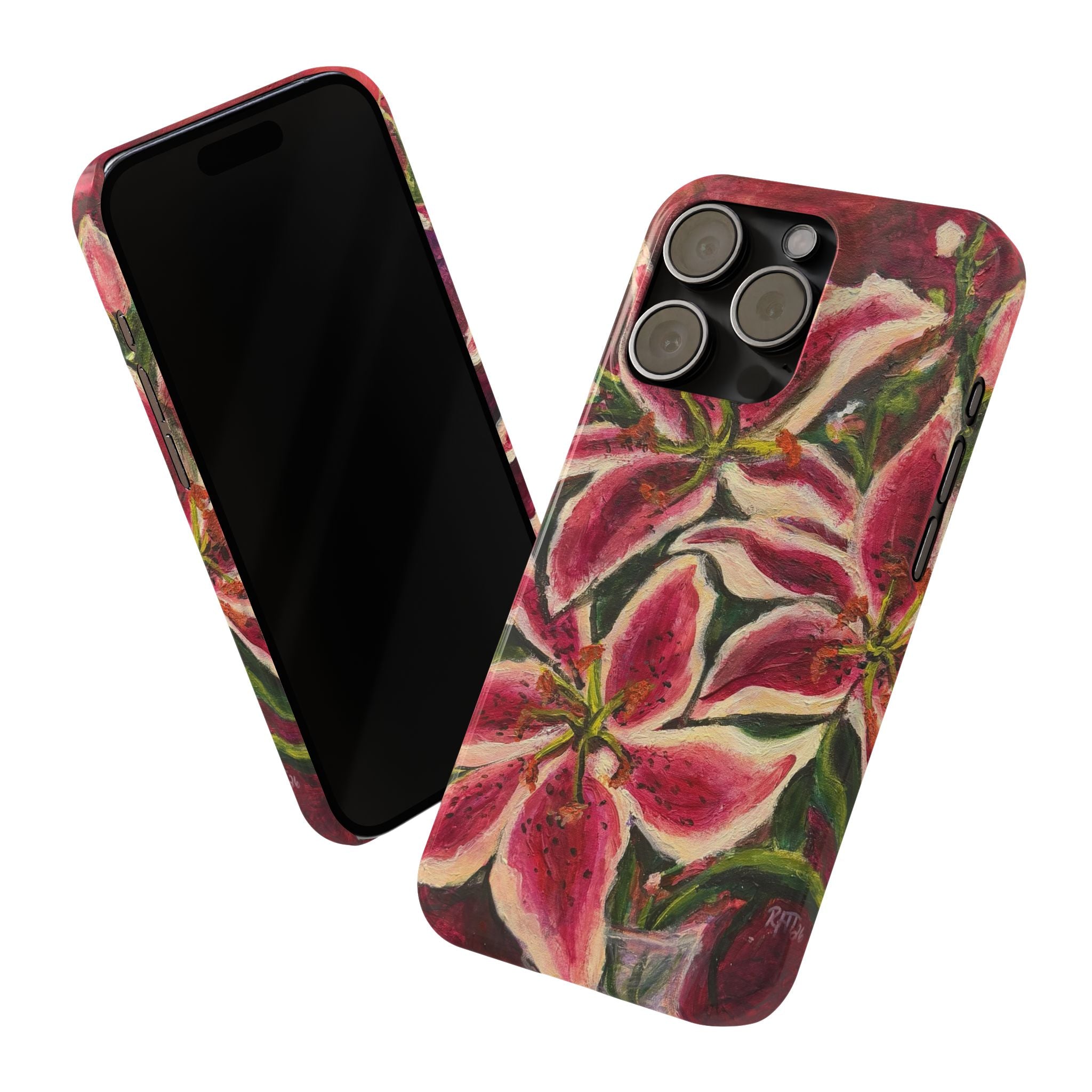 Slim Phone Case — Hand-Painted Pink Lily Floral Design