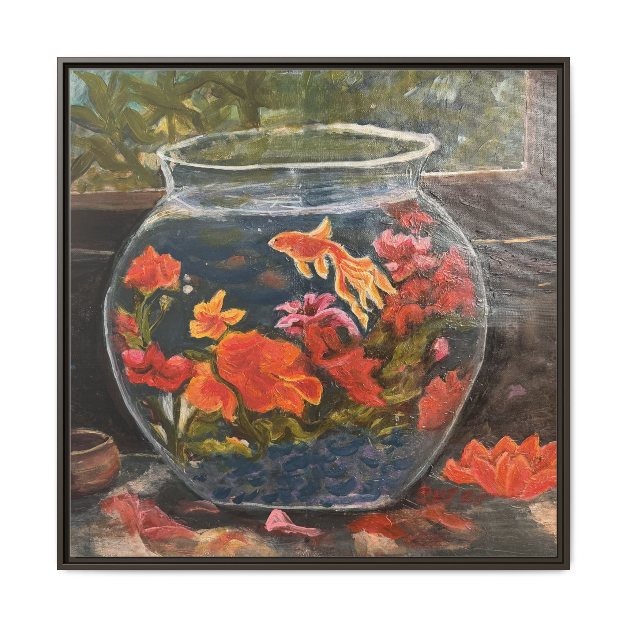 Framed Matte Canvas Print of Original– Colorful Goldfish Bowl Art