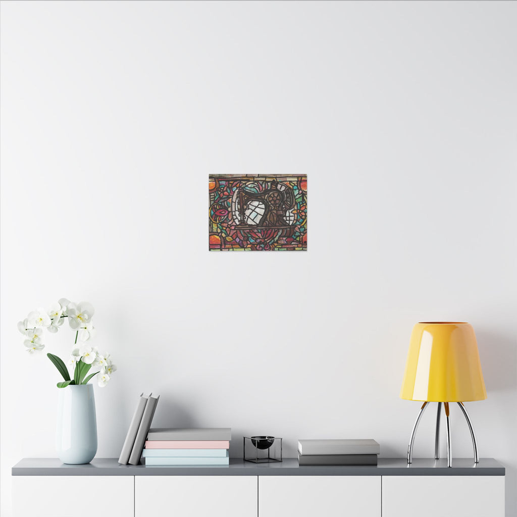 Vintage Sewing Machine Stained-Glass Matte Canvas Print of Original Great Grandma's Sewing Machine