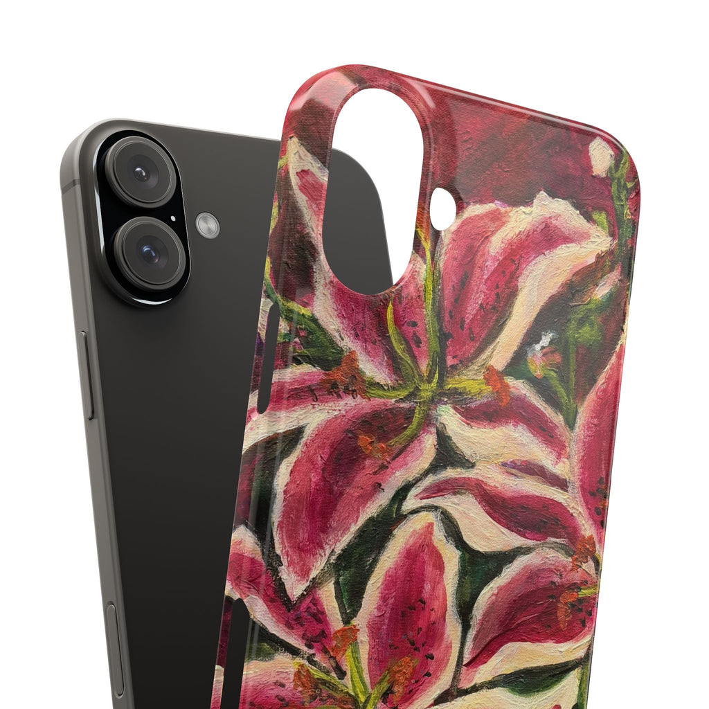 Slim Phone Case — Hand-Painted Pink Lily Floral Design