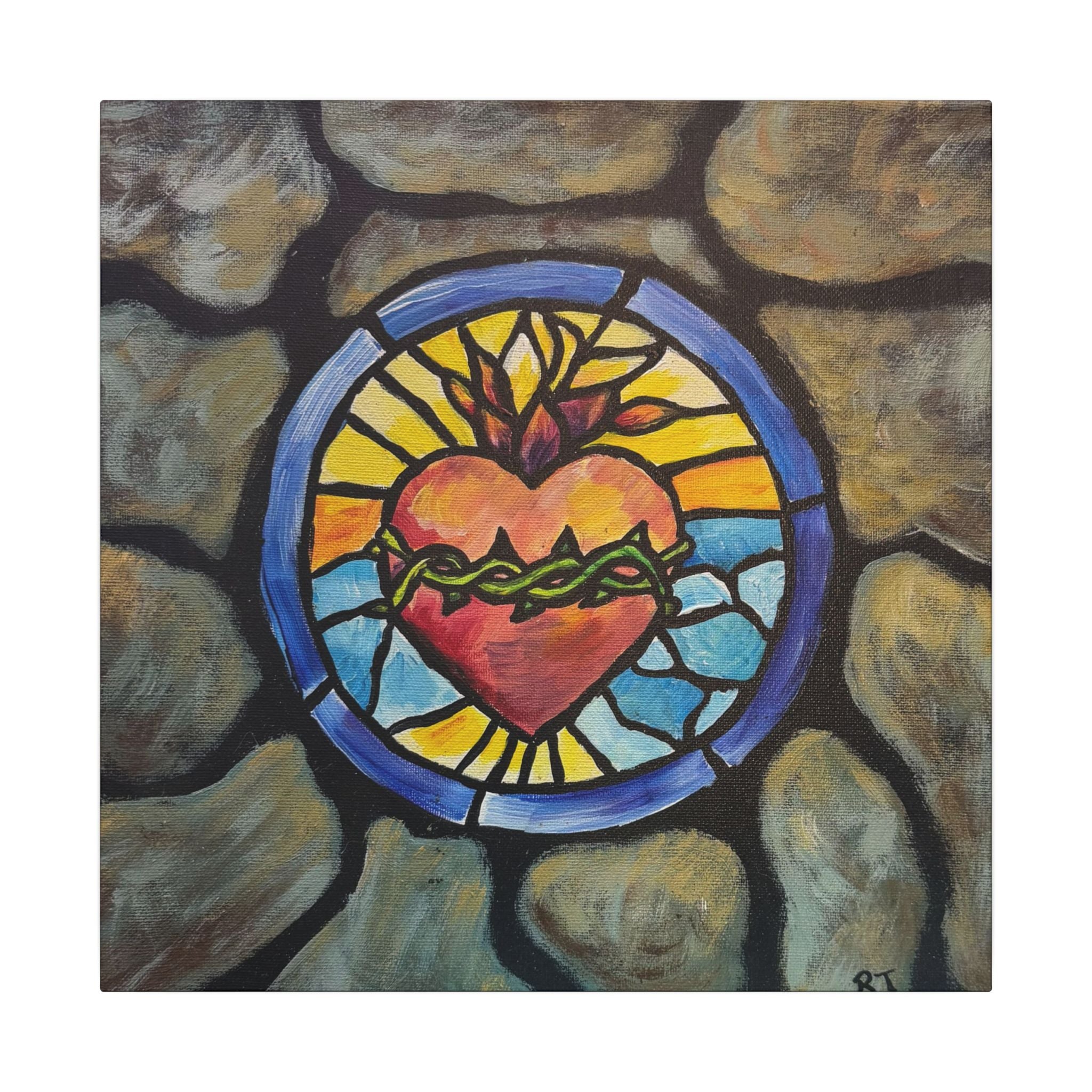 Sacred Heart Stained-Glass Canvas Wall Art — Matte Stretched Print of Original Heart of Glass